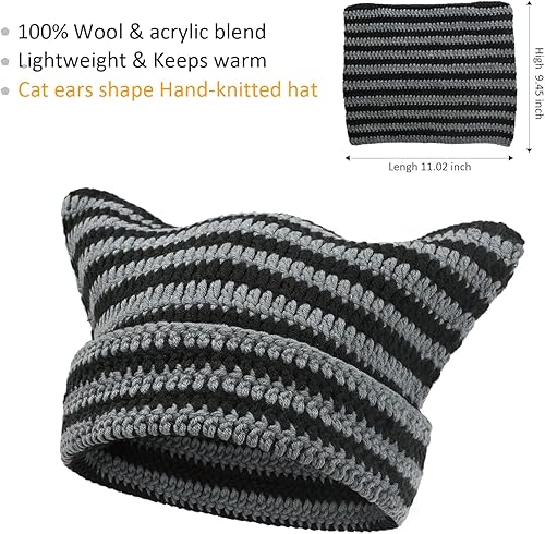 Miniatura 2 de Gorro de invierno cálido para mujer, gorro de punto suave para mujer, gorro de gato para mujer, gorro de zorro para mujer, gorros holgados para mujer