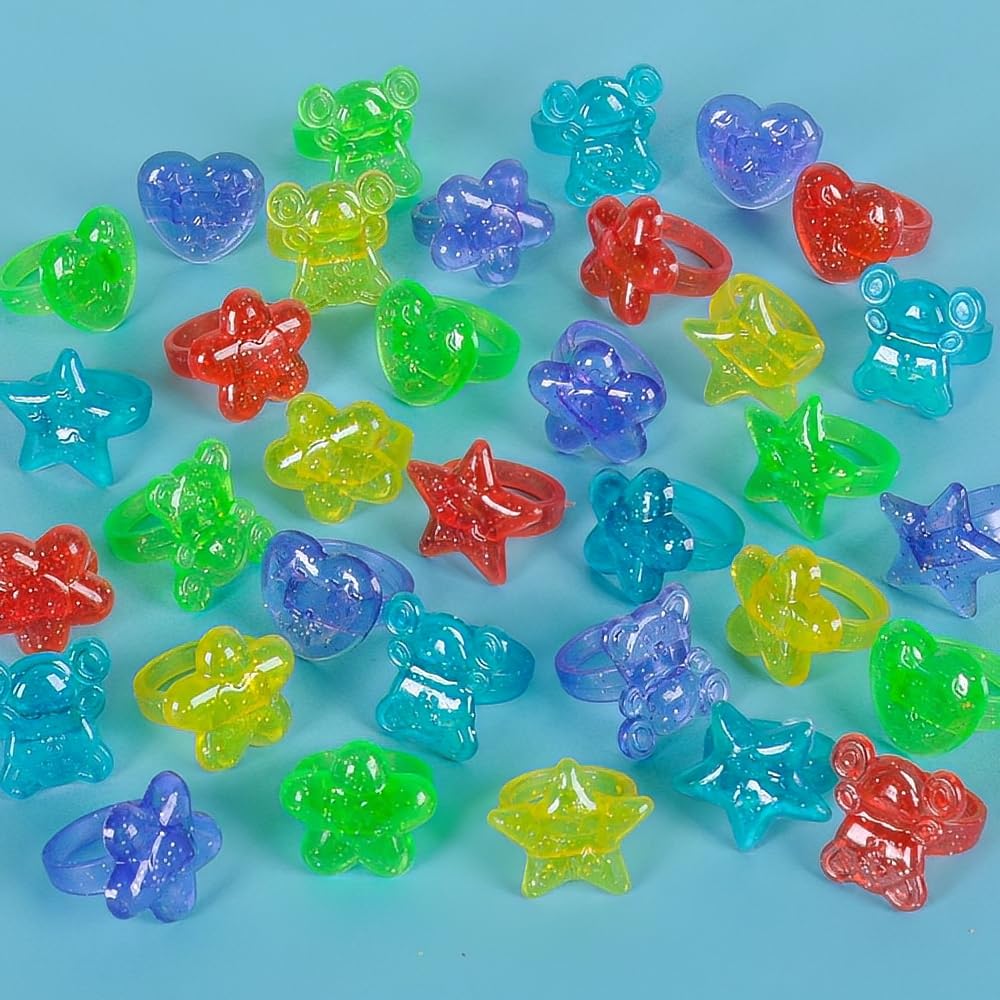 Rhode Island Novelty 144 plastikowe pierścienie brokatowe, różne kolory i wzory