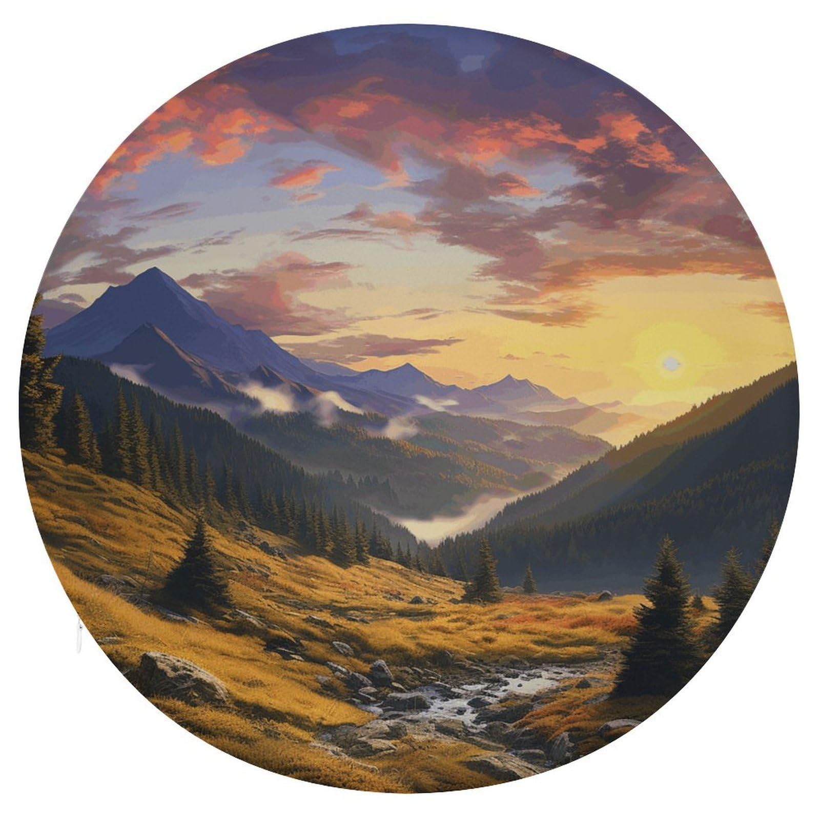 Wsoihfec Style Mountain Sunset Landscape Seat Cushion Round Chair Pad