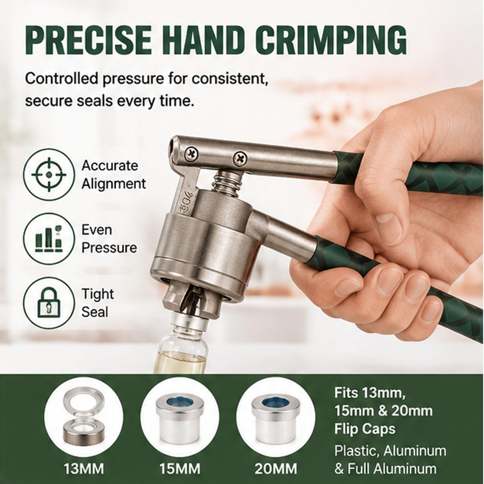 Fläschchen-Crimper, 13/15/20 mm verstellbarer Flip-Fläschchen-Crimper | Handdichter Hand Dichtmaschine, mit rutschfestem Griff, für 13/15/20mm Hals Kunststoff-Aluminium Flip Caps(red,13mm)