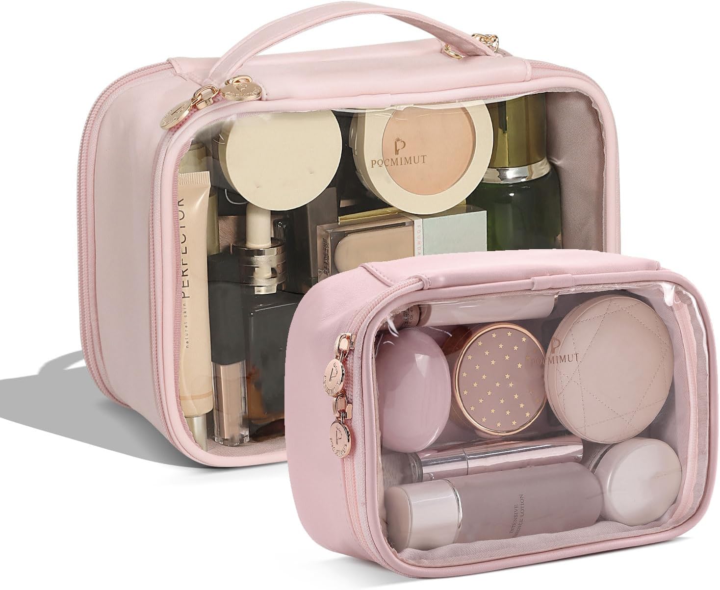Pocmimut Clear Makeup Bags,Small Makeup Pouch with Large Cosmetic Bag Toiletry Bag Car Accessories Storage for Women Men,Travel Essentials Organizers,Pink