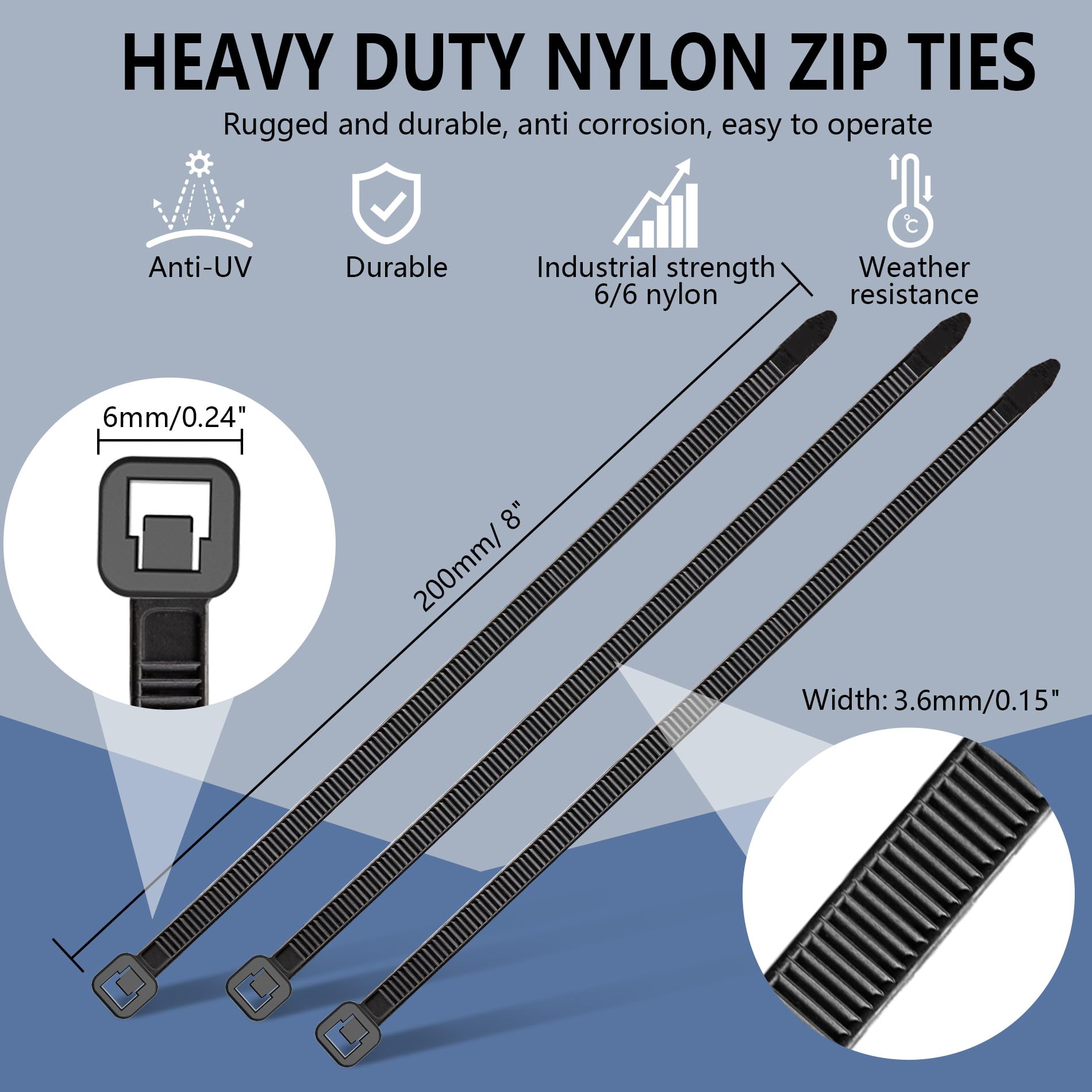 Amazon.com: Fomuson 200pcs Zip Ties 8 Inch Black, Heavy Duty Zip