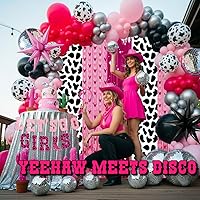 Vista 2 de Decoración de fiesta de vaquera rosa intenso con globos de aluminio de estrella de disco plateados, pancarta de oropel para niñas, telón de fondo