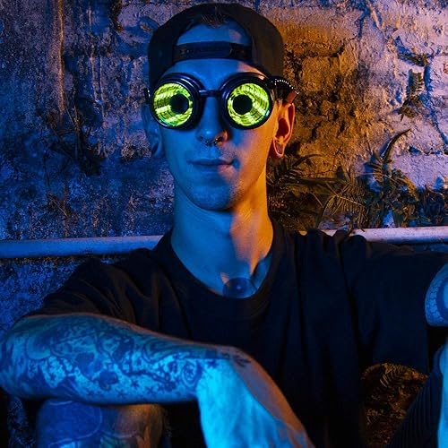 Miniatura 5 de GloFX Gafas LED programables a todo color Lente portal infinito con 350 modos Gafas de rave recargables por USB Perfecto para festivales