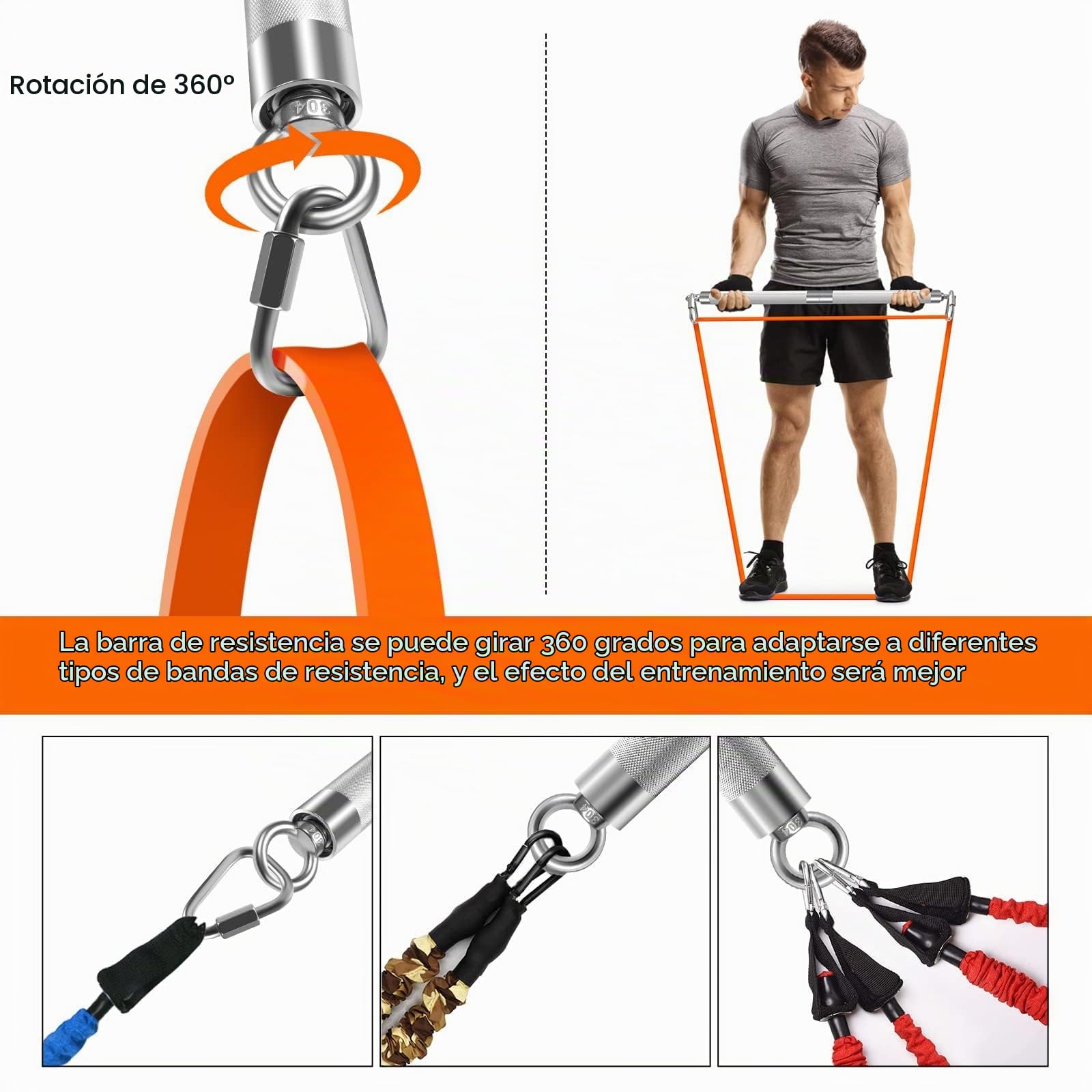 DASKING Kit de Barra de Bandas de Resistencia, Barra de Pilates Desmontable 2/3 Secciones, Barras de Fitness de Metal Portátil para Yoga, Pilates, Musculación, Entrenamiento de Fuerza, Entrena en Casa