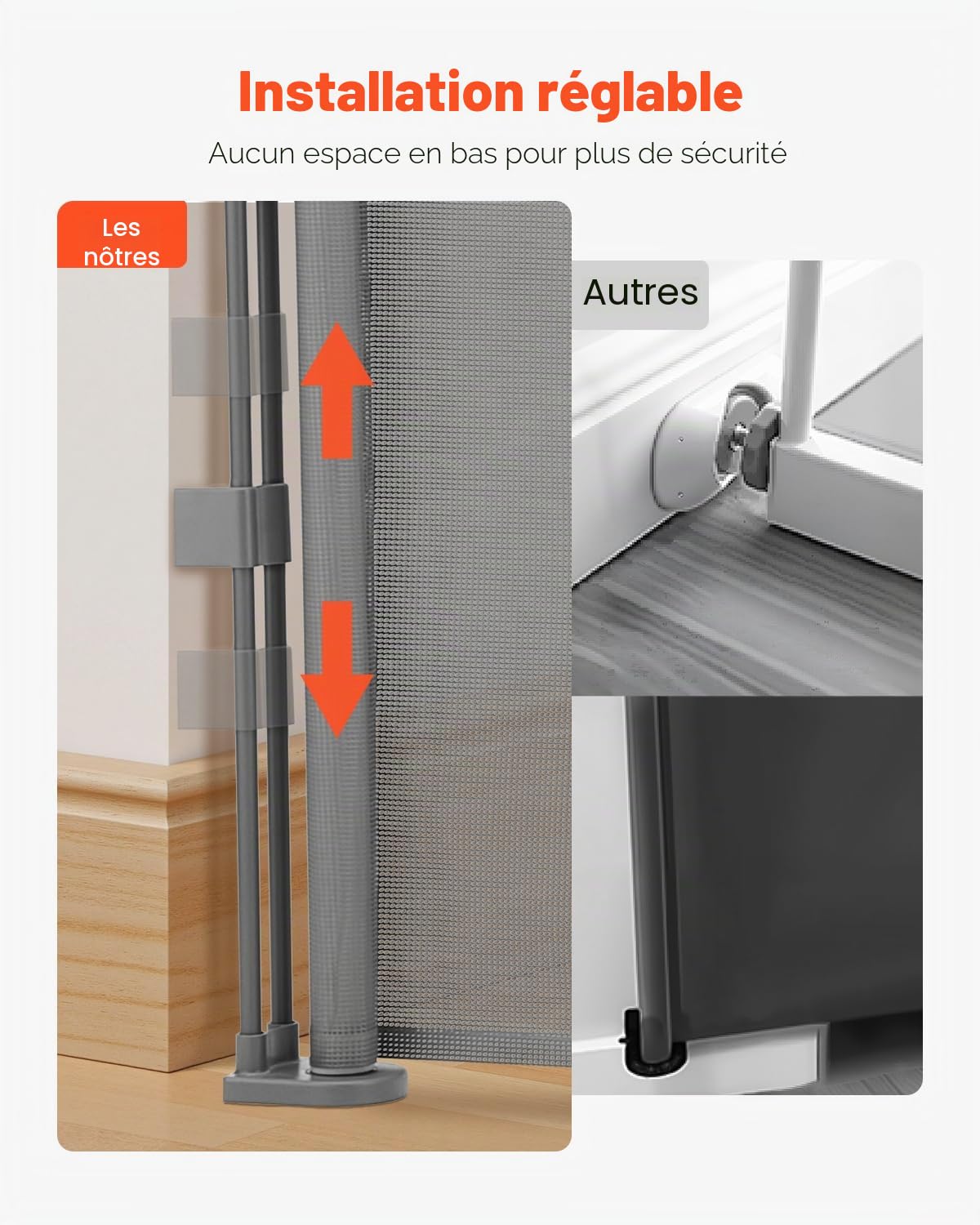 VEVOR Barrière de Sécurité Extensible Jusqu’à 180 cm Hauteur 87 cm, Barrière Rétractable pour Animaux de Compagnie, Clôtures en Mailles, Installation Facile, pour Chiens Couloir Escalier Porte, Gris