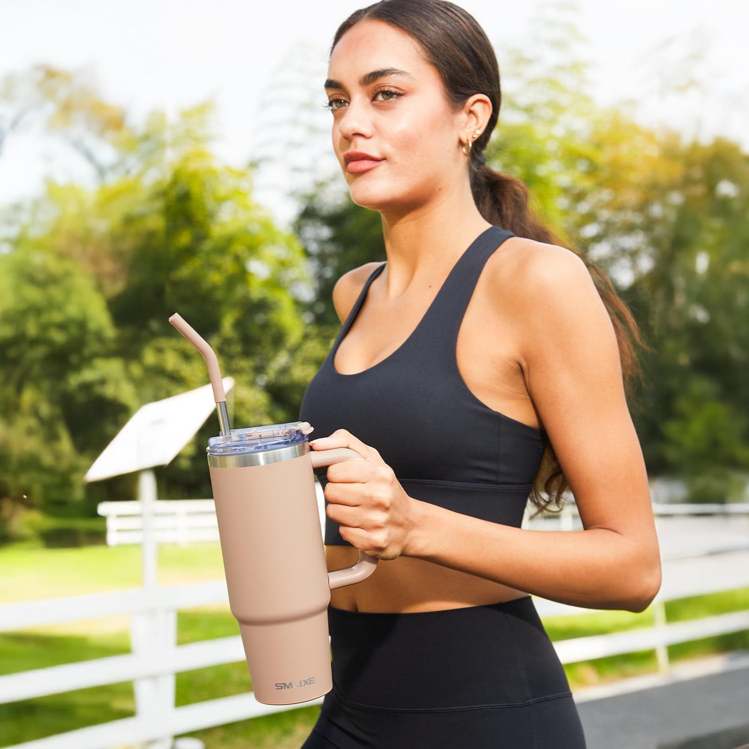 40 oz Tumbler with Handle and Straw Lid,Insulated Reusable Stainless Steel Water Bottle Travel Mug，Cupholder Friendly Double Wall Vacuum Sealed Cup (Mocha) - Image 7