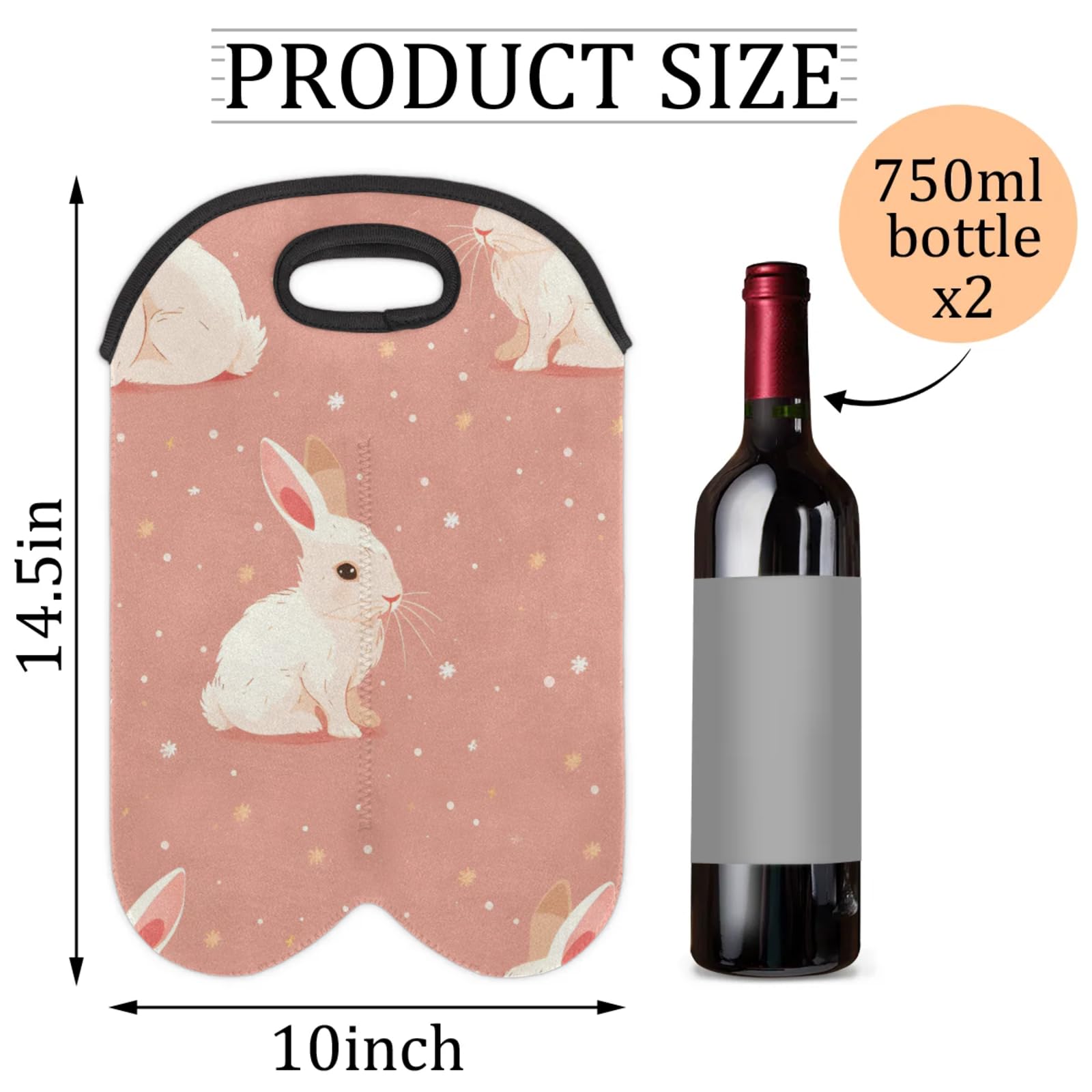 GzLeyigou 2 Bottles Rabbit White Wine Bag Sleeve Totes Neoprene Protective Wine Carrier Bag for Wine,Water, Champagne, Beer, Baby Bottles,Gift 14.5 x 10 Inches