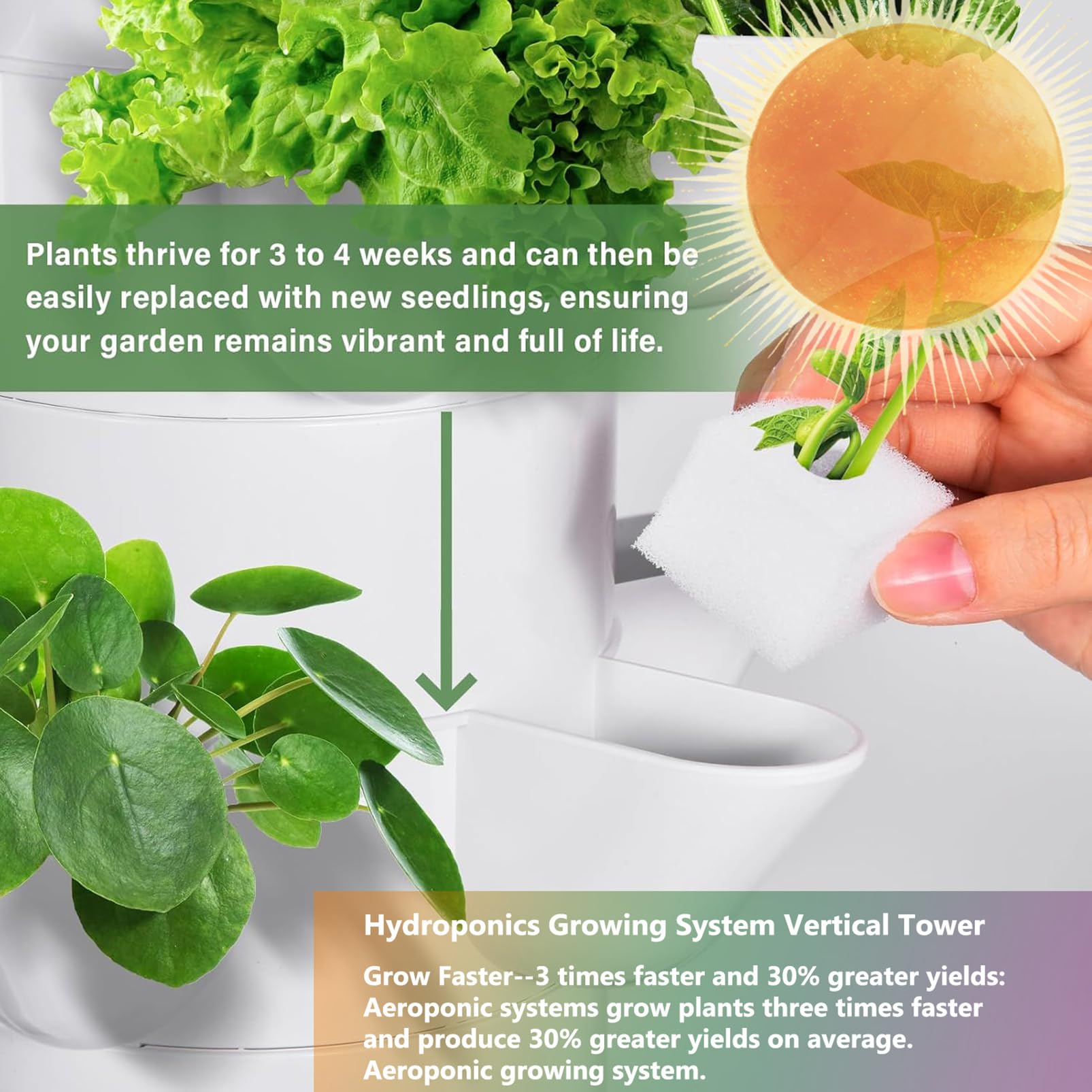 Hydroponic Growing Tower, Hydroponie Kit Complet 30/45 Trous, kit de Culture aéroponique pour Herbes, Fruits et légumes avec Pompe hydratante, Adaptateur, Pots en Filet