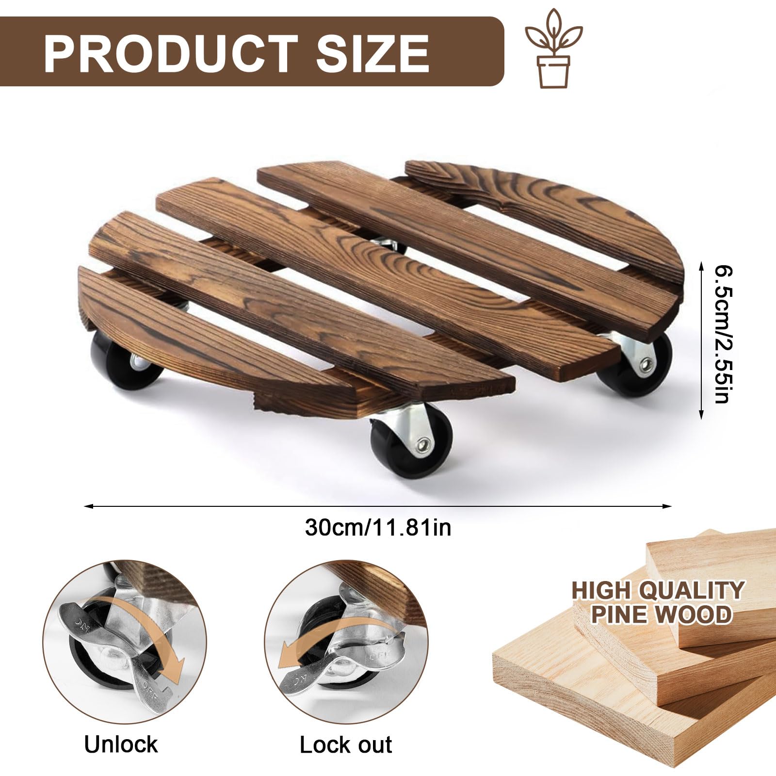 Lot de 2 Porte Plante à Roulettes Ø 300 mm Capacité 200KG pour Extérieur Intérieur