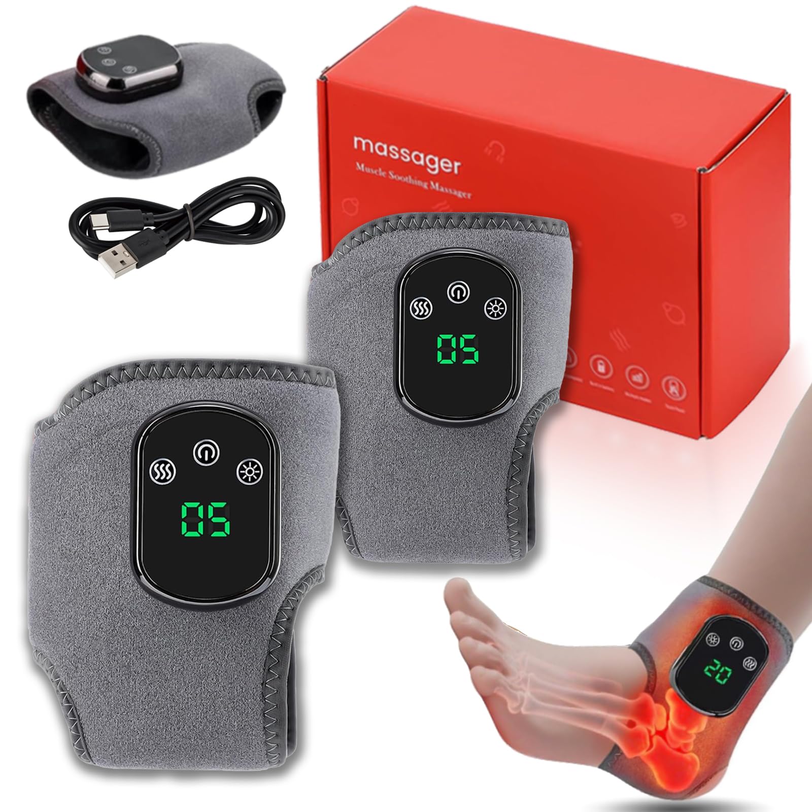 Masajeador de pies Rejuvacare mejorado 2026, masajeador de triple método, masajeador de pies 3 en 1 para neuropatía, 3 modos de vibración y 5 niveles de calor, para todas las edades, masaje de tobillo