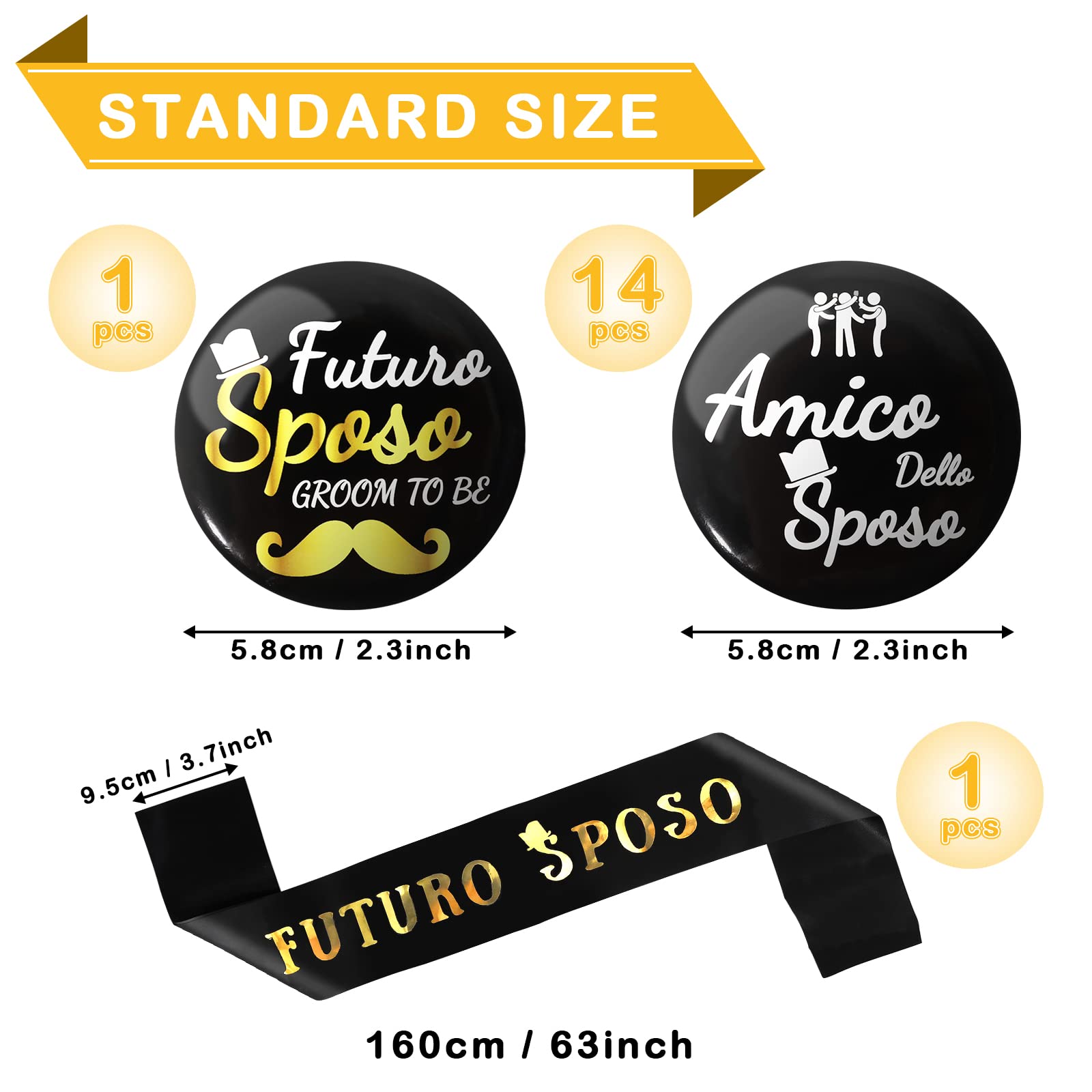 Kit Addio Al Celibato - Fascia Sposo + 13 Spille Divertenti - Foto 6