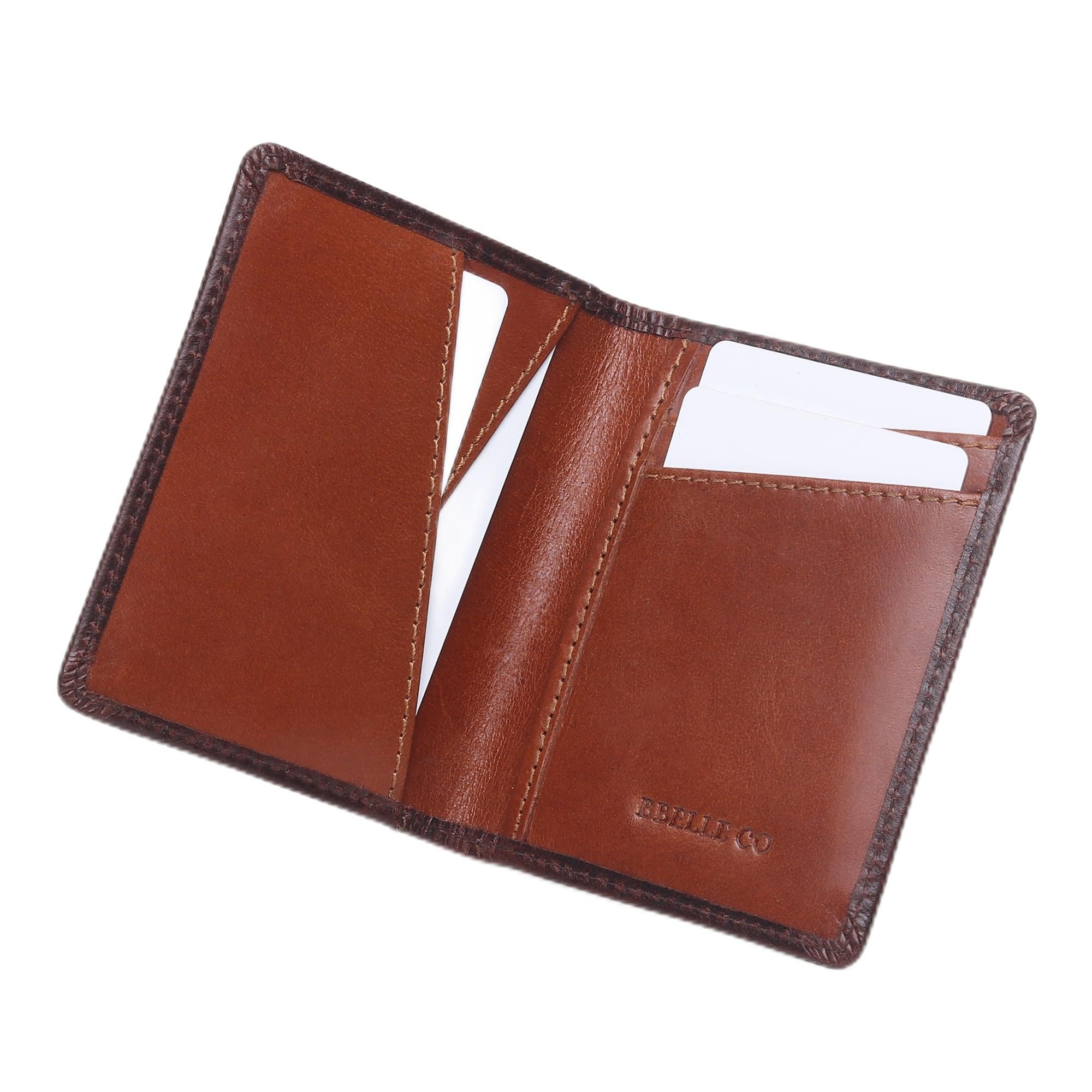 Slim Leather Card Holder for Men Women Dual-Tone Design Brown Light Tan 5 Card Slots Minimalist Wallet