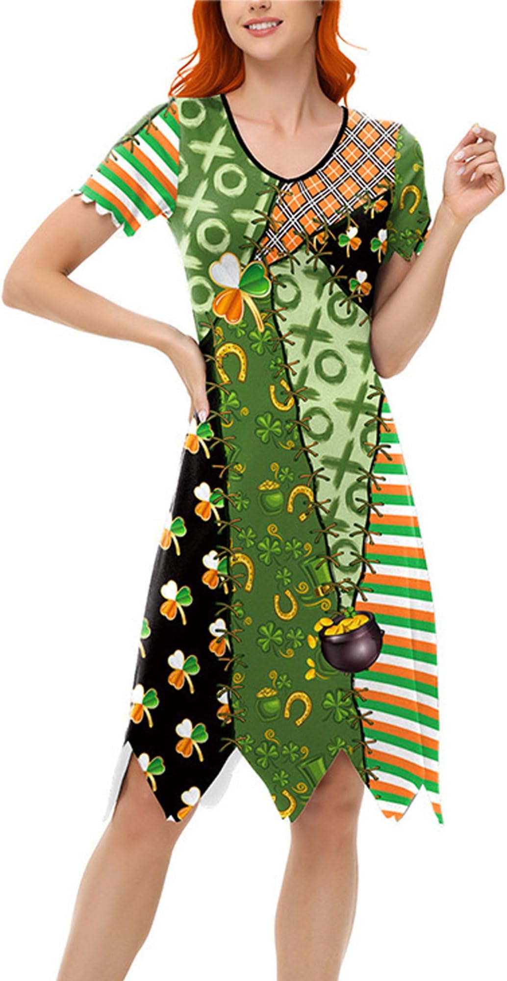 St. Patrick's Day v-neck Irregular Dresses Printed Irish Holiday Dresses