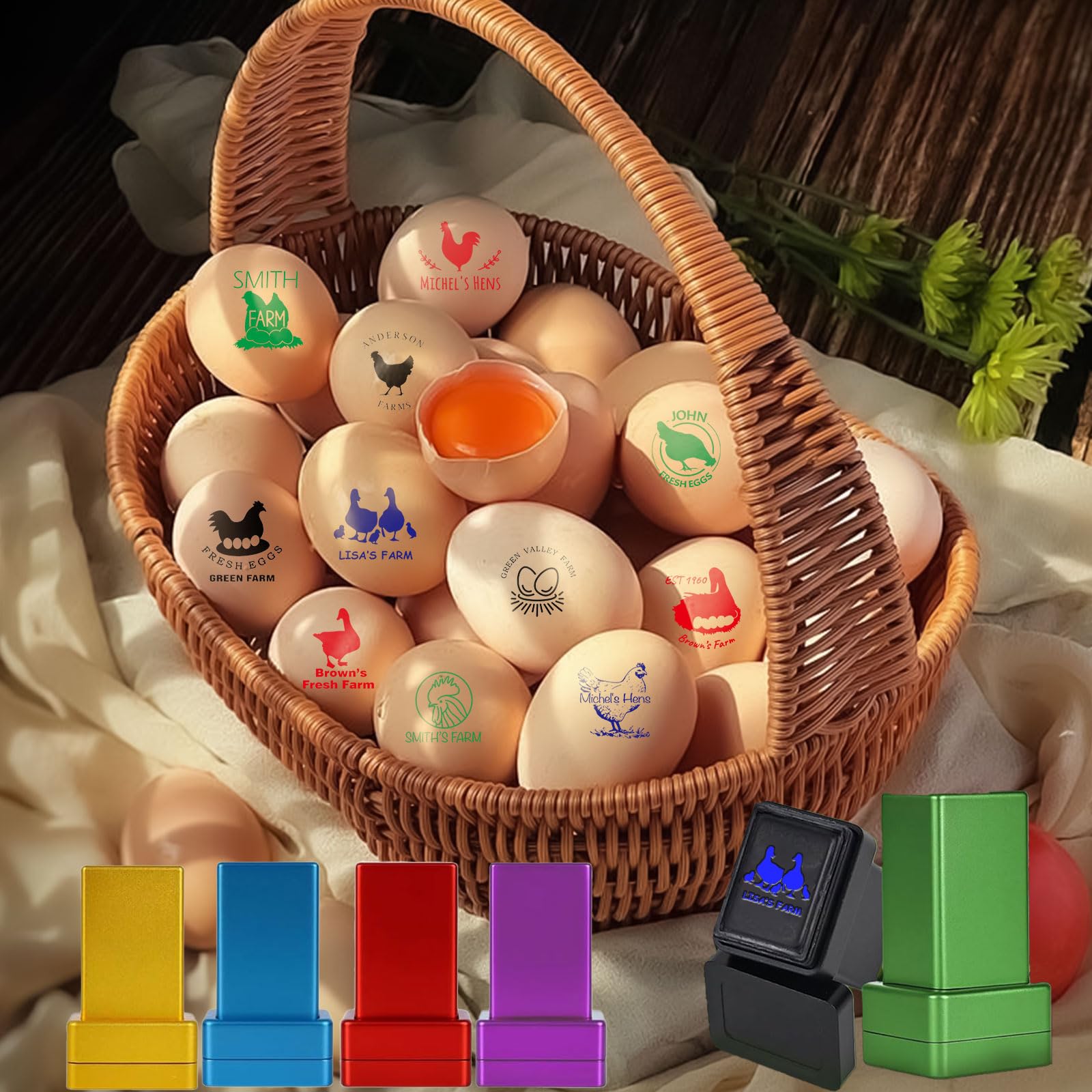Personalised Chicken Eggs Stamps,Custom Egg Stamps, Unique Designs Custom Marking for Farm,1.2" x 1.2", Large Logo Stamp, Chicken Egg Stamp (Style 1)
