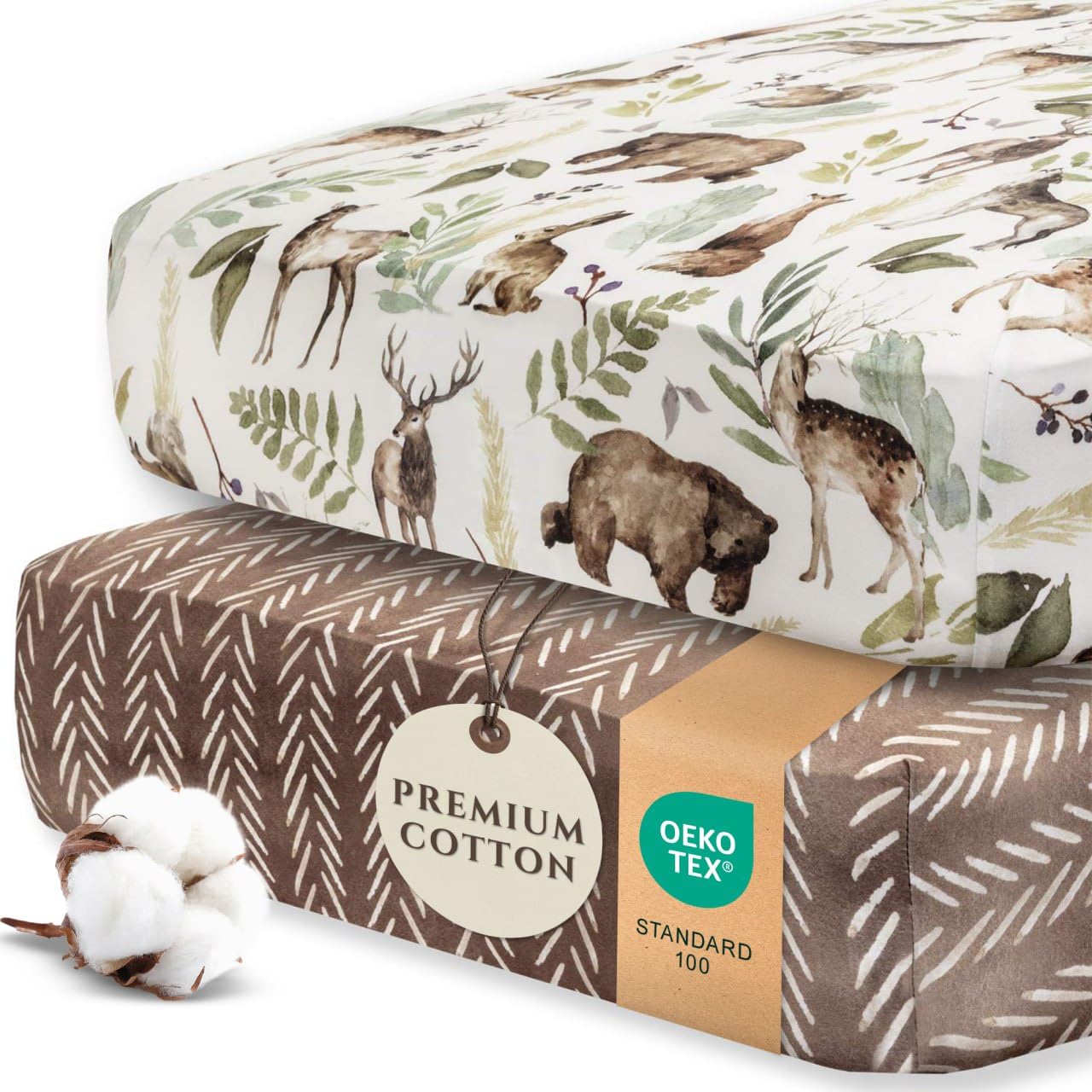 2 Pack Premium Fitted Baby Boy Crib Sheets for Standard Crib Mattress - Ultra-Soft Cotton Blend, Safe and Snug, and Stylish Woodland Crib Sheet (Wildlife)
