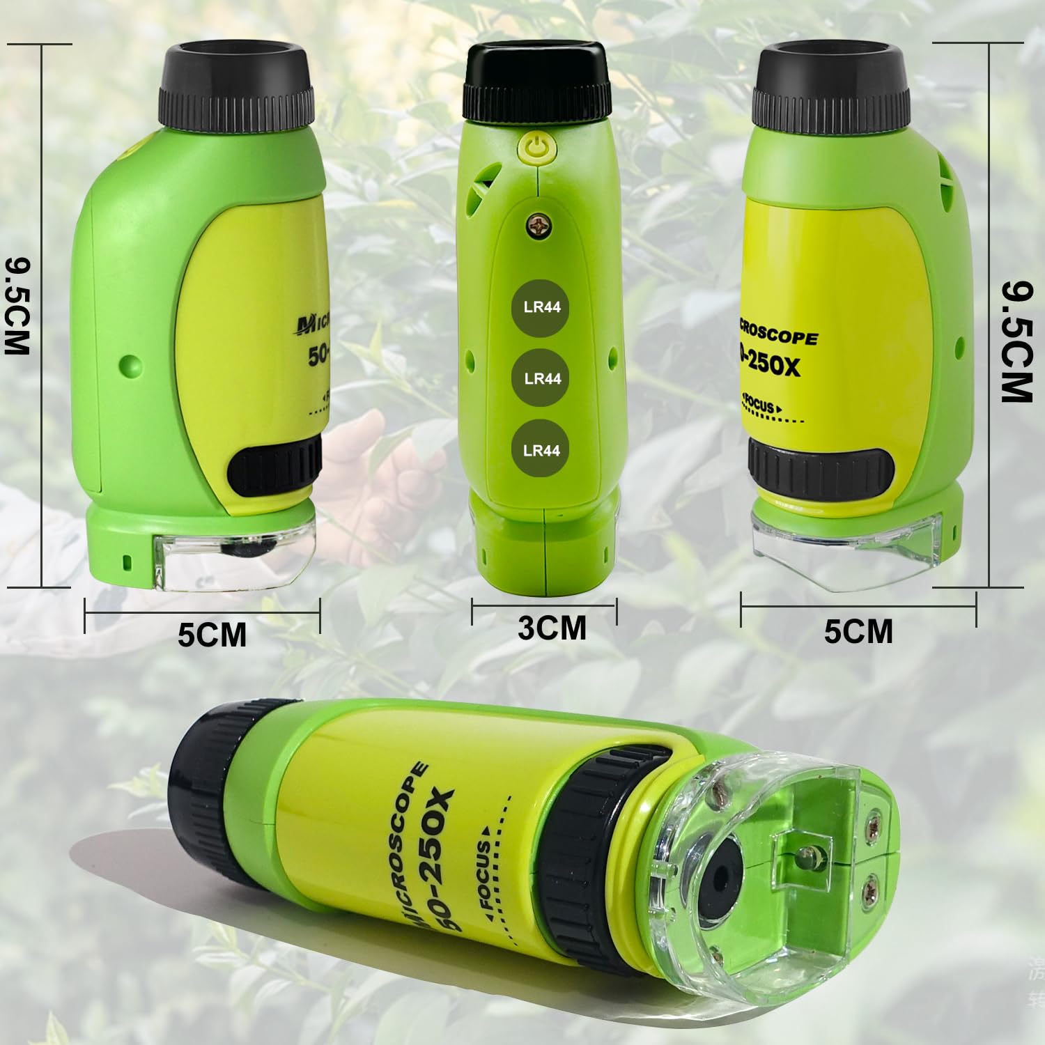 50X-250X Mini Microscope de Poche, Microscope pour Adultes Enfant, avec Adaptateur téléphonique, Pince à épiler (Vert&Jaune)
