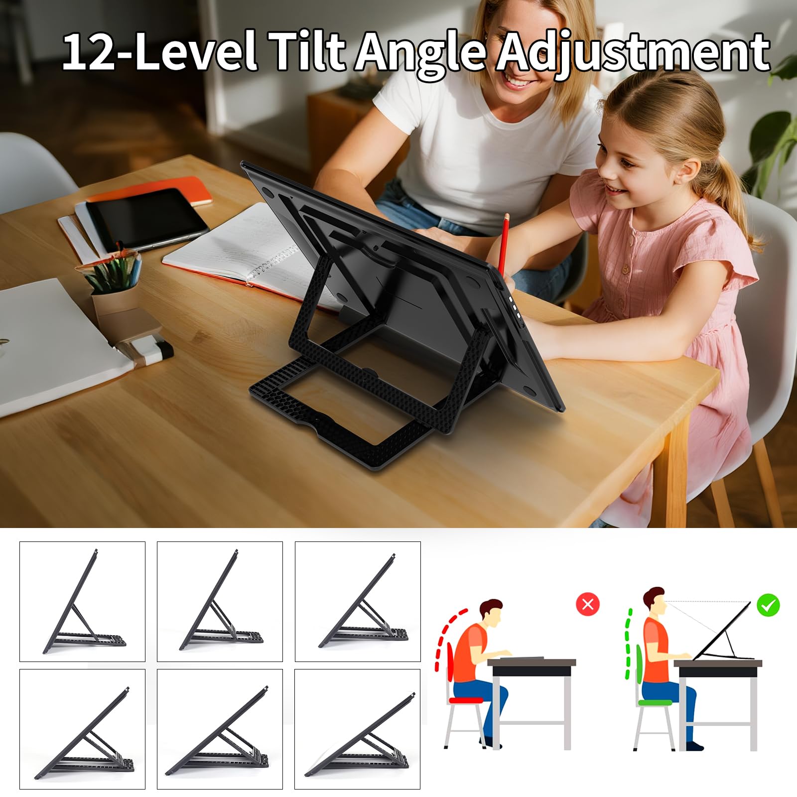 TOHETO A3 Leuchttisch mit Ständer & Tasche für Diamantmalerei, Wiederaufladbares Ultraheller Leuchtkasten zum Zeichnen, Aufladbar Licht Pad zum Nachzeichnen, Kabelloses Lichttafel zum Skizzieren Black