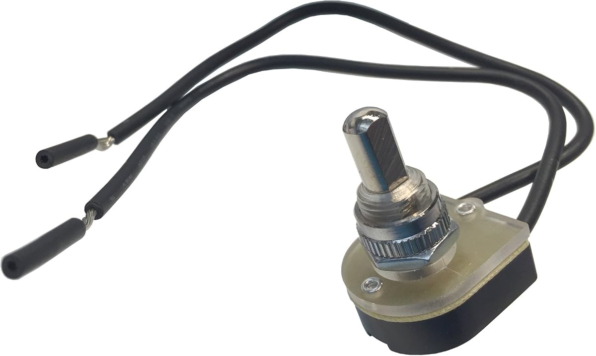 Gardner Bender GSW-24 Interruptor de botón eléctrico con doble aislamiento, SPST, ON-OFF, 6 A/125 V AC, terminal de cable de 6 pulgadas, níquel, ON - OFF | Terminal de cable de 6 pulgadas con doble aislamiento, acabado en níquel. (Anteriormente: Gardner Bender)