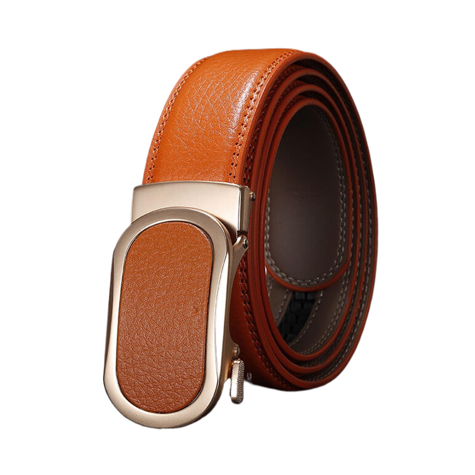 BDAYEK Men's Belt Men's Belt Fashion Leather Dress Adjustable Casual With Automatic Buckle(Orange,110Cm/43.3'')