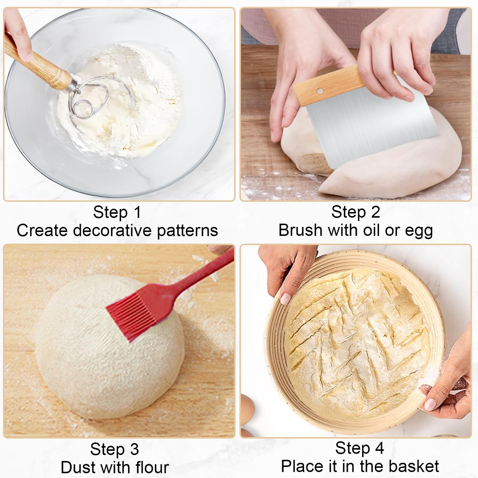 Kit de démarrage au levain avec panier grille-pain naturel, 2 paniers de fermentation et 750 ml pâte aigre