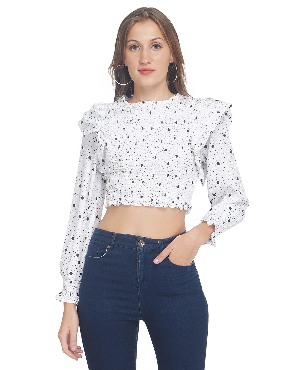 oxolloxo Frill Me Up in Polka Women's Crop Smocked Top-picture-19