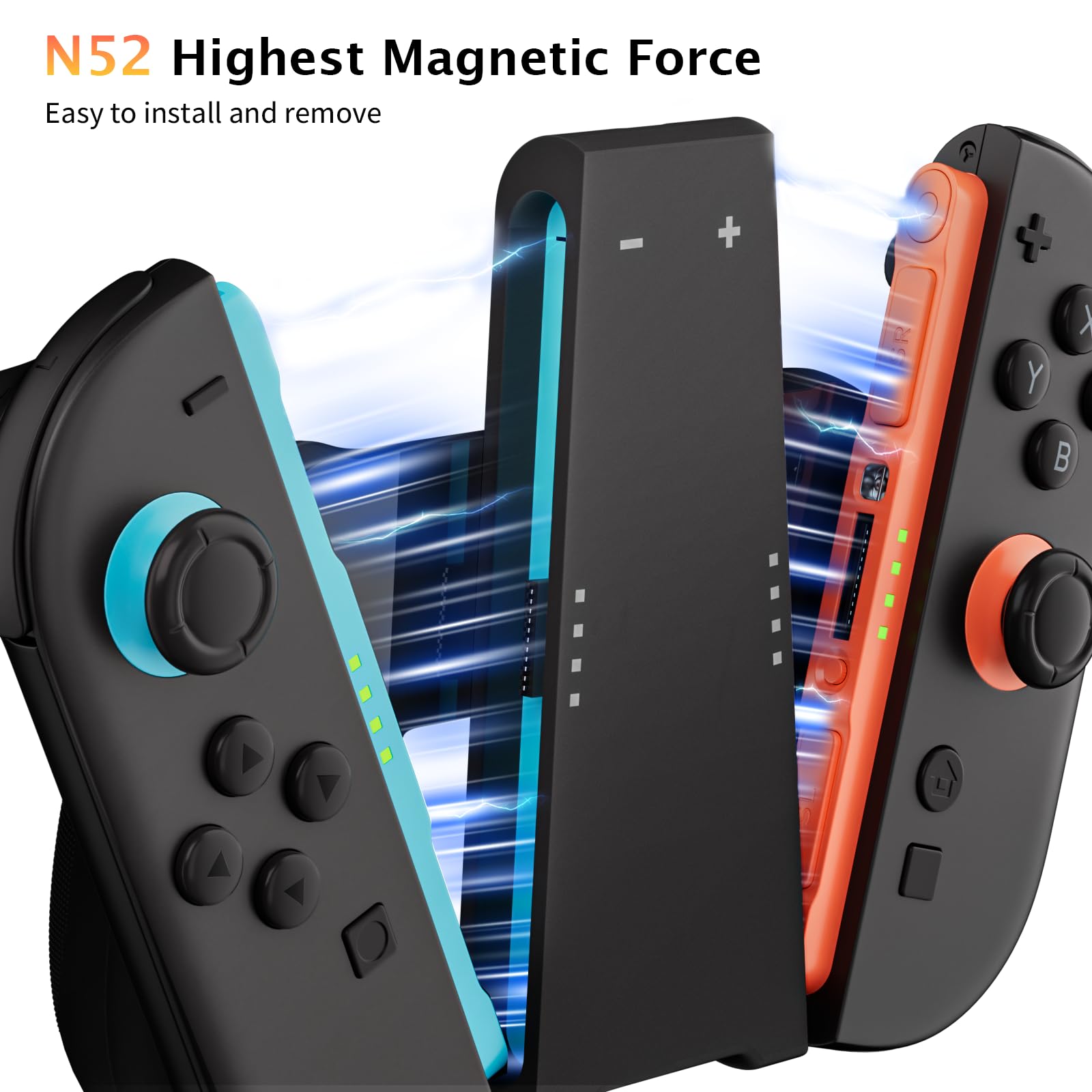 COOWPS 3-In-1 Ladegriff Und Dock für Nintendo Switch 2 Joy-Con (2025) – Mit Ergonomischem Komfort-Griff, Starker Magnetkraft, Schnelllade-Dock, 9 RGB-Licht-Modi & USB-C-Kabel
