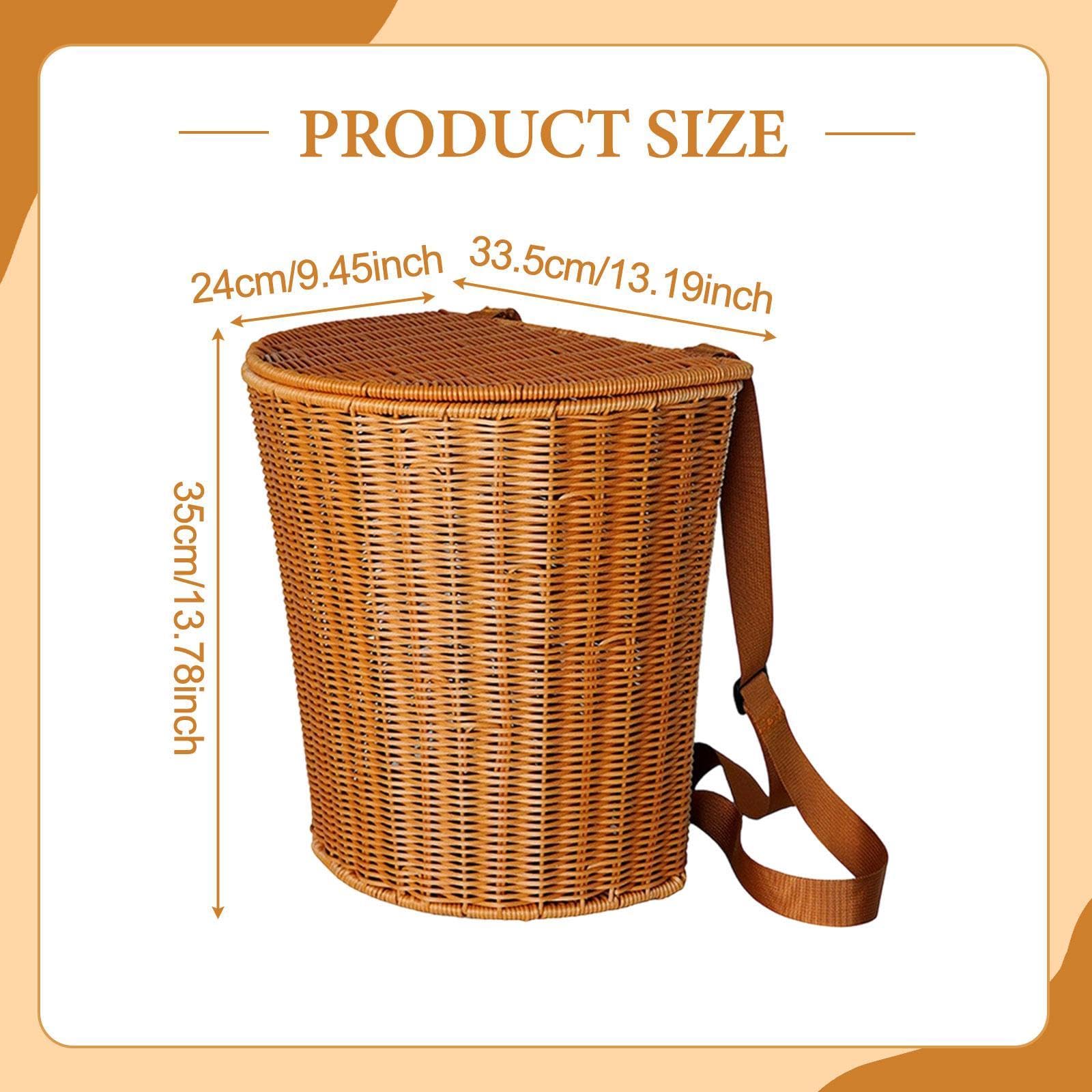 Cesta para Recoger Hojas de Té, Cesta de Flores, Mochila de Compras Tejida a Mano, Cesta de Picnic, Material PP Portátil, Adecuada para Acampar, con Tapa