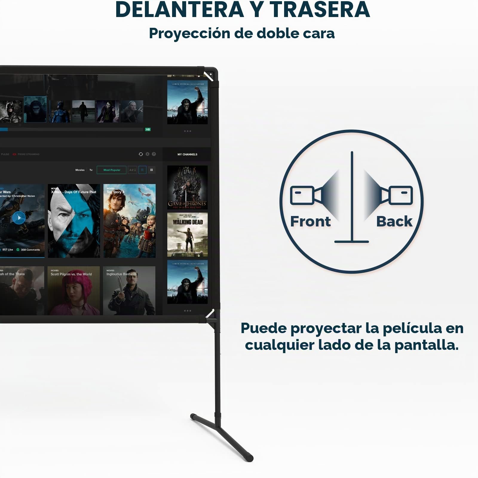 Pantalla de proyector con soporte, pantalla de proyector al aire libre de 100 pulgadas y soporte, pantalla de película exterior gruesa sin arrugas y marco resistente para cine en casa...