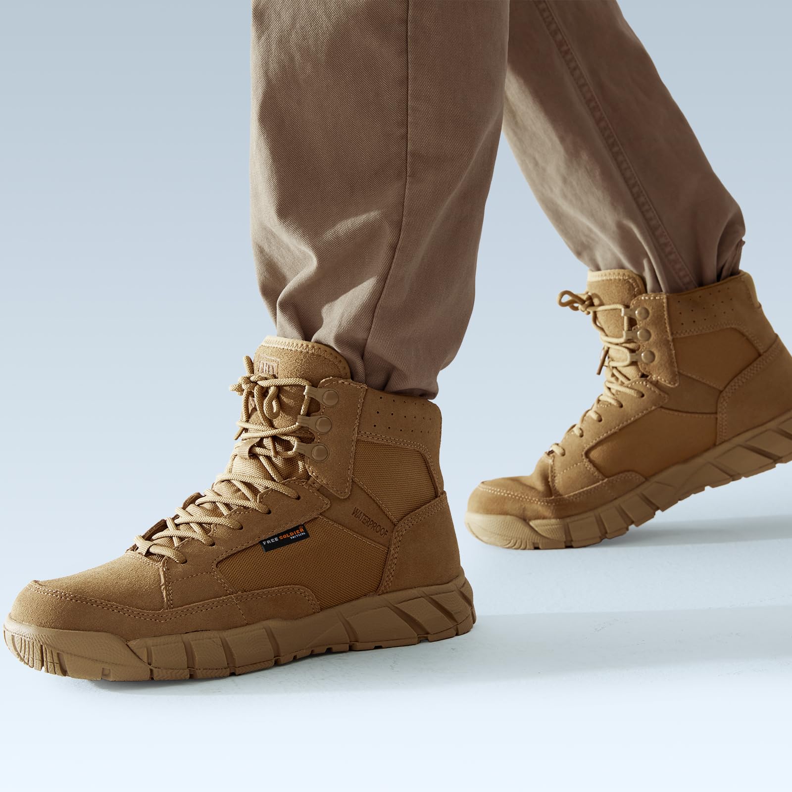 FREE SOLDIER Herren Wasserdichte Stiefel 6 Zoll, Hochwertiges Echtes Leder, leicht, bequem und rutschfest, ultraleicht All Terrain Wanderstiefel