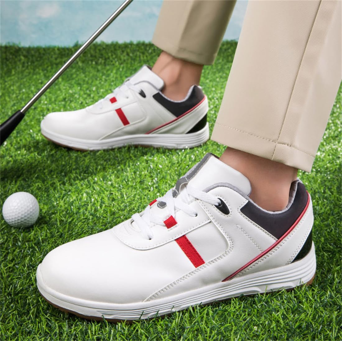 DAMANDO wasserdichte Leder Golfschuhe, Damen Professionelle Golf Turnschuhe Spikless Walking Footwears Outdoor Golf Walking Schuhe