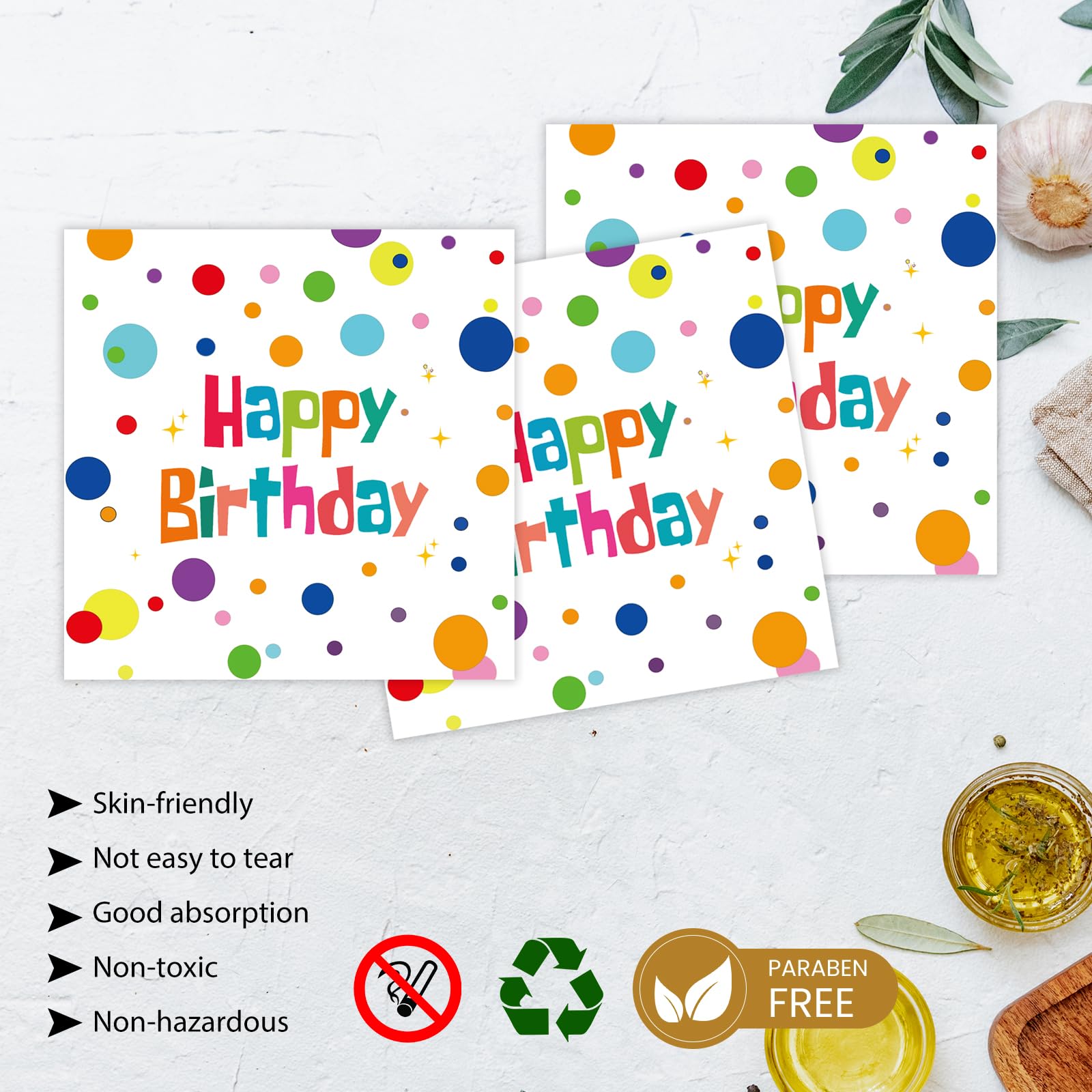 50 platos y servilletas de feliz cumpleaños, 7 pulgadas, coloridos puntos, platos de postre para pastel de cumpleaños, juego de vajilla de papel desechable para decoración de fiesta de
