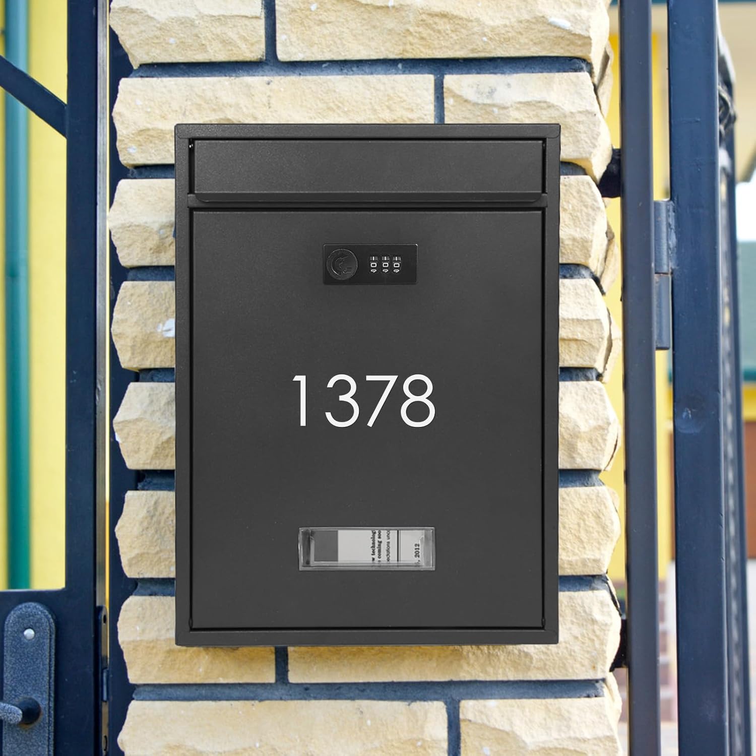 Mailboxes for Outside, Wall Mount Locking Security Mailbox with Combination Lock and 3 Sets Mail Box Numbers, Large Capacity Steel Cover Metal Postbox for Outdoor, 13.8X10.8X3.25 Inch Black