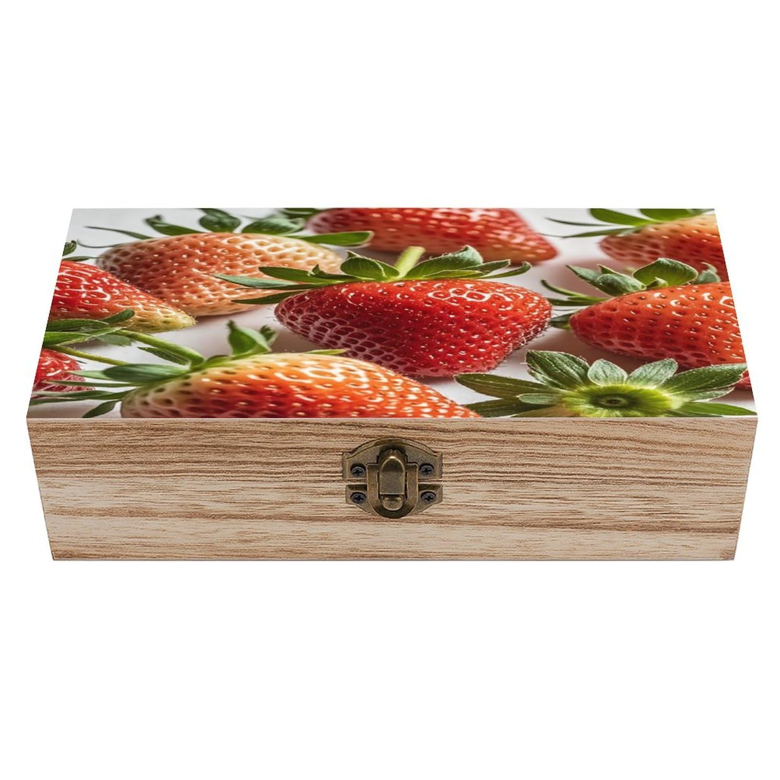 FekiLoot Strawberry Pattern Wooden Box with Hinged Lid Vintage Storage Box Beautifully Keepsake Boxes Jewellery Organiser & Trinket Holder Unique Gift Ideas for Men & Women