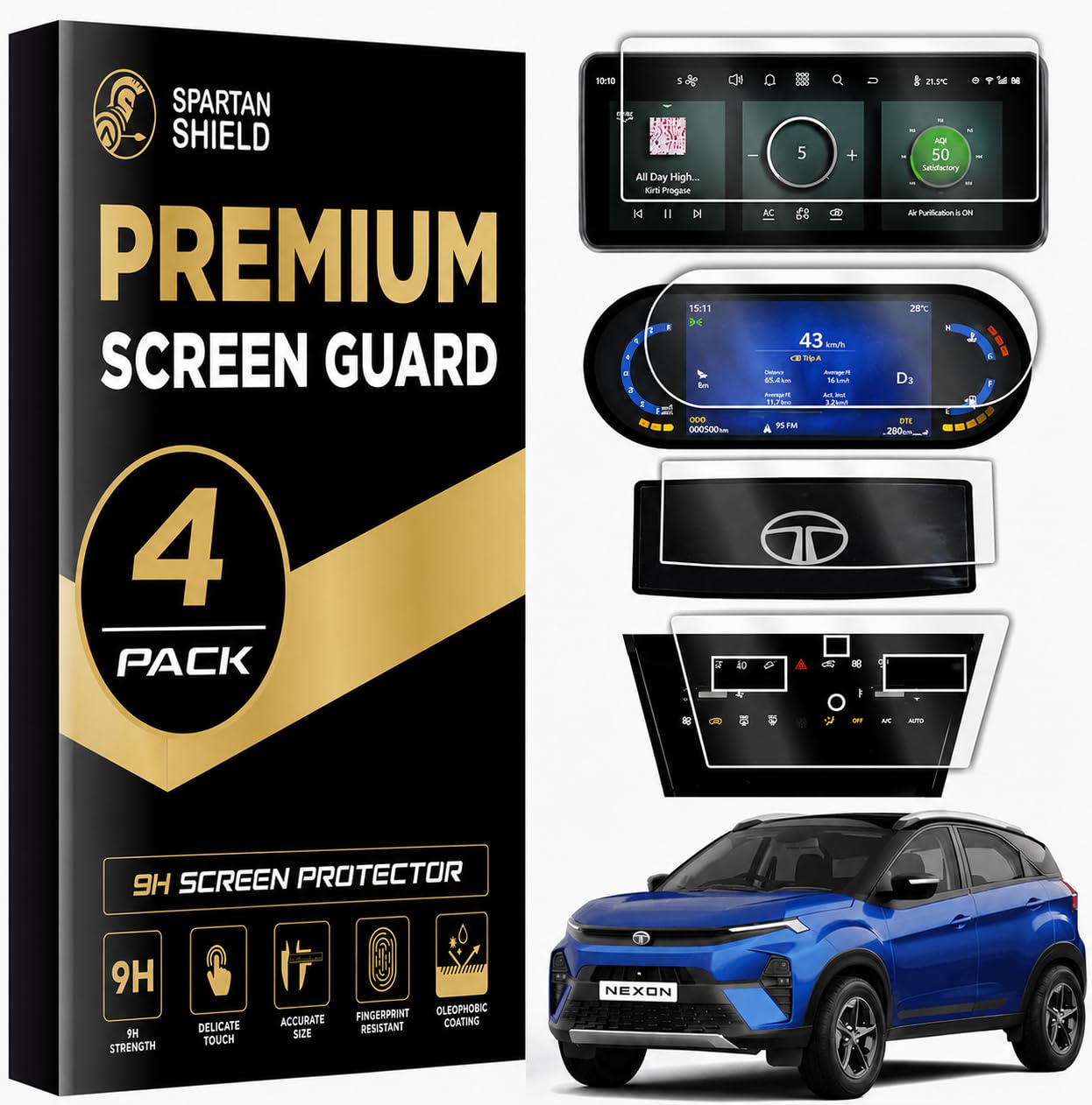 {4 Pack} Screen Guard for Tata Nexon 2025 CREATIVE+PS | HD Clear, Anti-Scratch, Water Resistant | Nexon 2025 Facelift Car Dashboard Display & Stereo Accessories [Not Tempered Glass] **Match Each Screen Shape & Size Before Ordering* [4Pc (10″INFO(Round)+7″SPEEDO+*TouchAC*)] [Not Compatible with 2026 Models]-image-0
