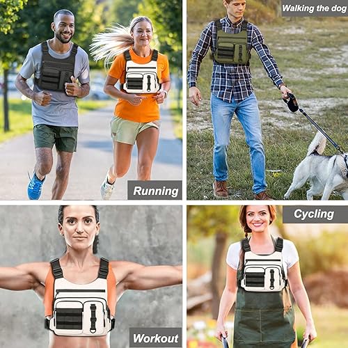 Miniatura 7 de Outdoor Chest Bag for Men, Lightweight Running Vest with Water Bottle Pocket, EDC Chest Pack for Hiking, Cycling Negro