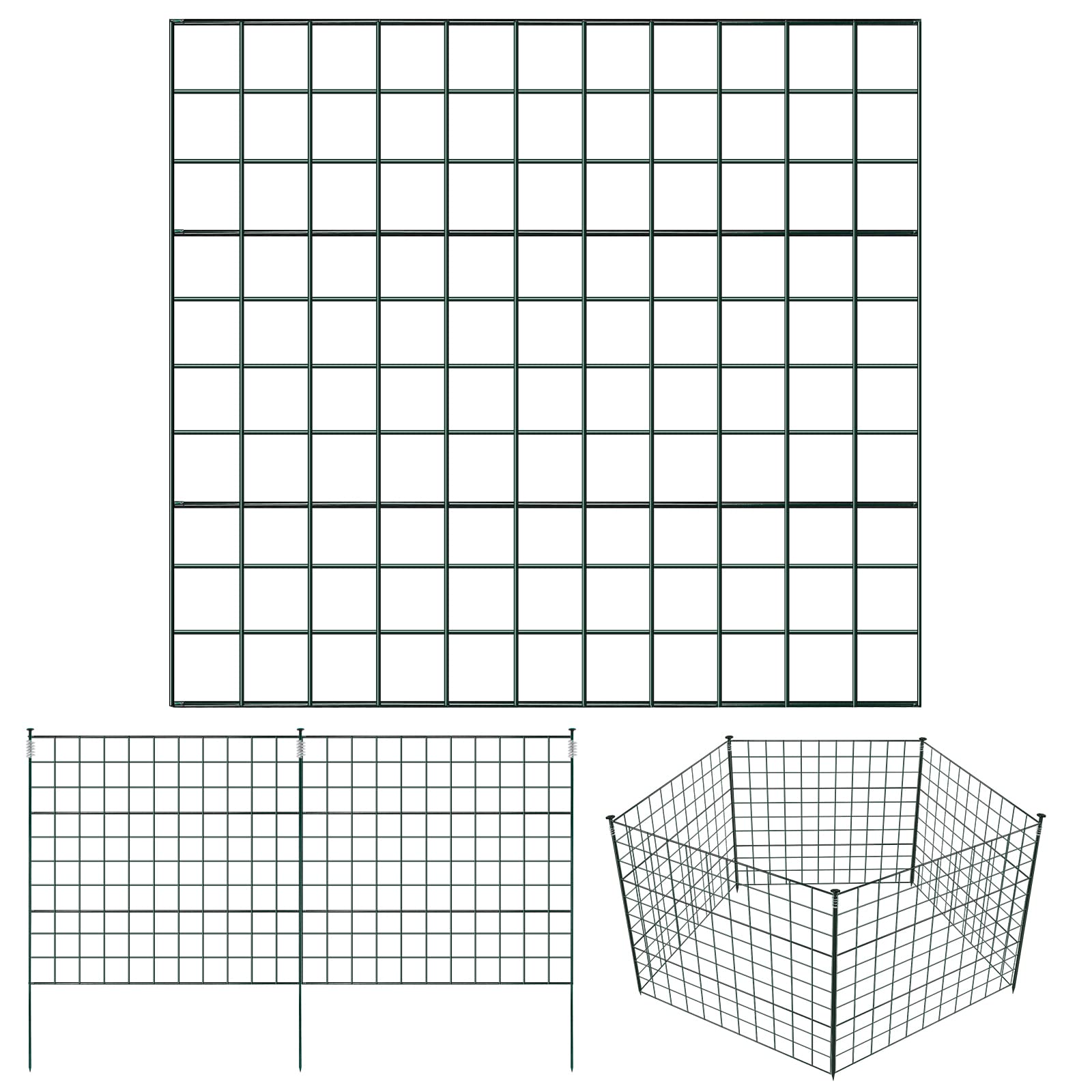 Lospitch Teichzaun Gartenzaun,Zaun Teich 22 tlg 10 Zaunelemente und 12 Befestigungsstäben,Gartenzaun Metall,steckzaun,Freigehege, Teich, Zaun, Gitterzaun,gehege kaninchen (Unterbogen)