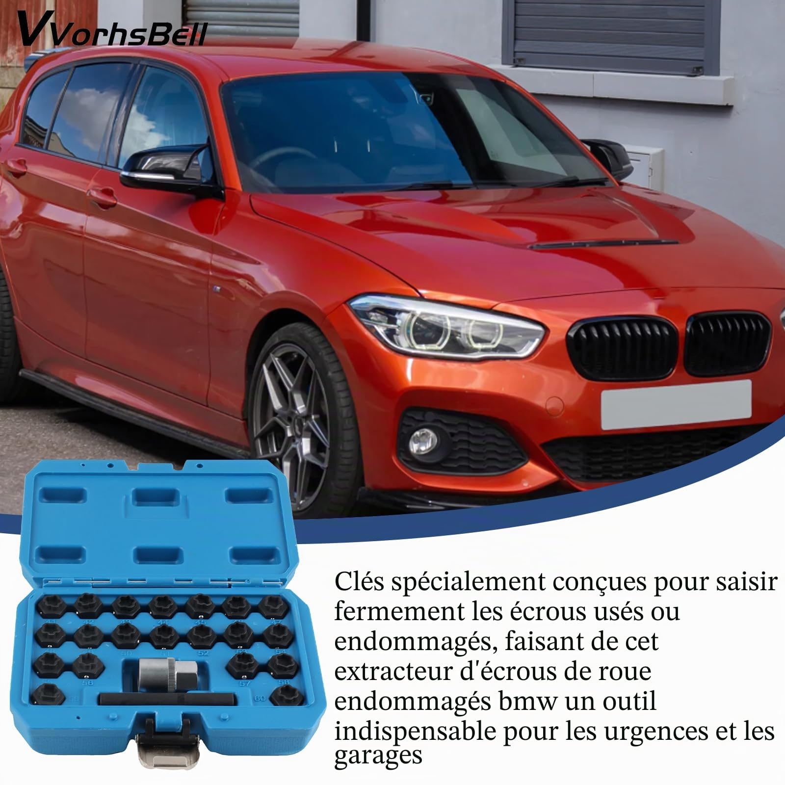 Lot de 22 clés d'écrous de roue compatibles avec BMW F20 F30 F10 F01 Series 1 3 5 7, OEM 36 2 010, kit d'outils de démontage avec adaptateur douille et étui