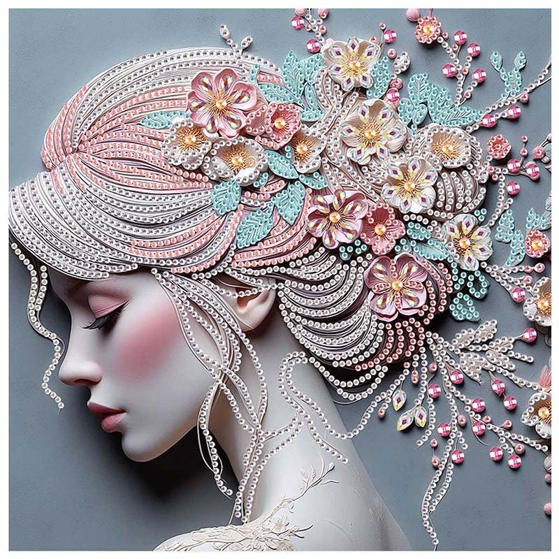 Image of AiYuanzsh Special Shape Diamond Painting Kits for Adults, 5D Crystal Rhinestone Diamond Art Canvas, DIY Paint by Diamonds Craft Kit, Sparkling Woman Profile Diamond Painting for Home Wall Decor Gift
