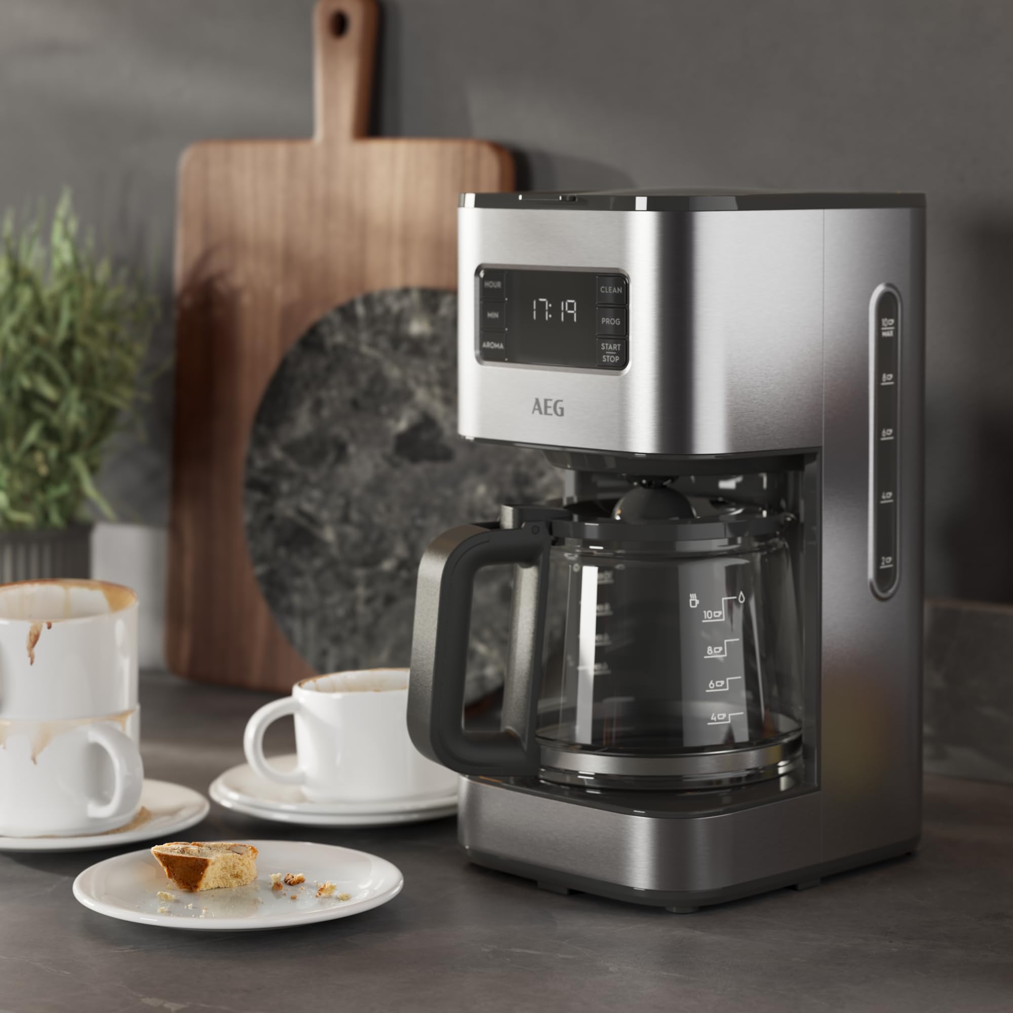 AEG Kaffeemaschine Deli 5, 1,5 l, Programmierbarer Timer, Warmhaltefunktion, Sicherheitsabschaltung, Wasserstandsanzeige, Optimale Mengendosierung, Anti-Tropf-Funktion, Edelstahl, CM5-1-6ST