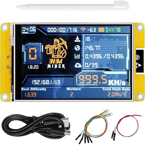 Freenove Bitcoin Miner NMMiner NerdMiner, ESP32 CYD 4.0 Inch Touch Display, 320x480 Pixel TN TFT LCD Screen ST7796 Driver, Dual-core 32-bit 240 MHz Microcontroller WiFi+BT, C Code LVGL Tutorial