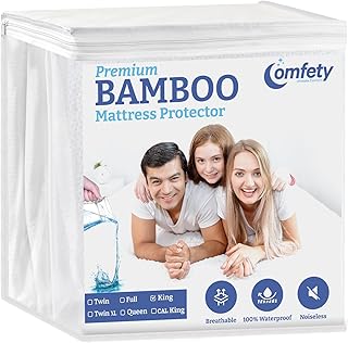 100% Waterproof Mattress Protector King Size Bed – Breathable Cooling Bamboo Mattress Protector Ultra Leak-Proof Shield Luxury Soft Bed Cover Hypoallergenic Crinkle Free & Noiseless Mattress Cover