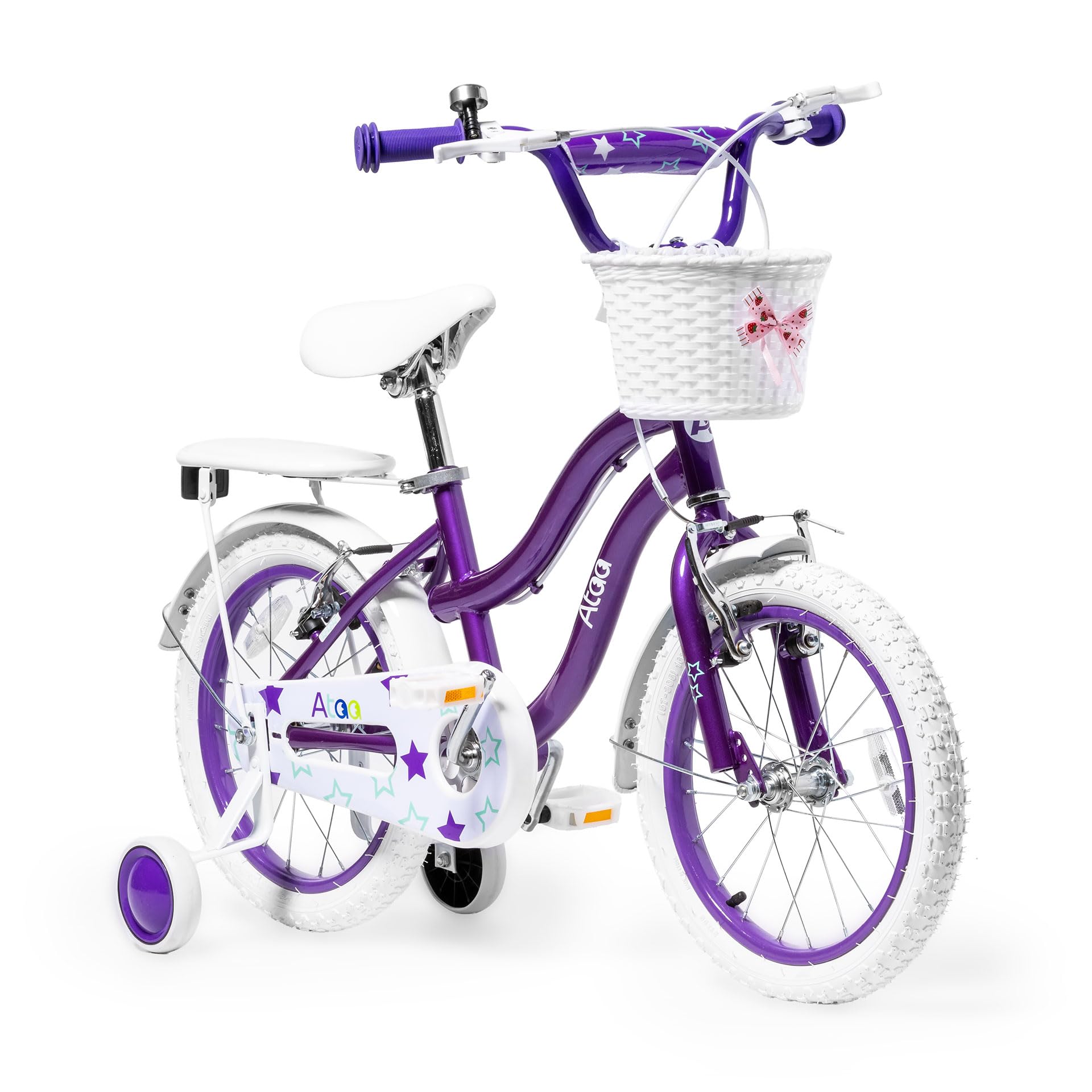 ATAA Bicicleta Infantil Stars para Niñas con Ruedines, Cesta, Timbre y Porta Equipaje – 14” y 16” – Diseño Seguro y Divertido