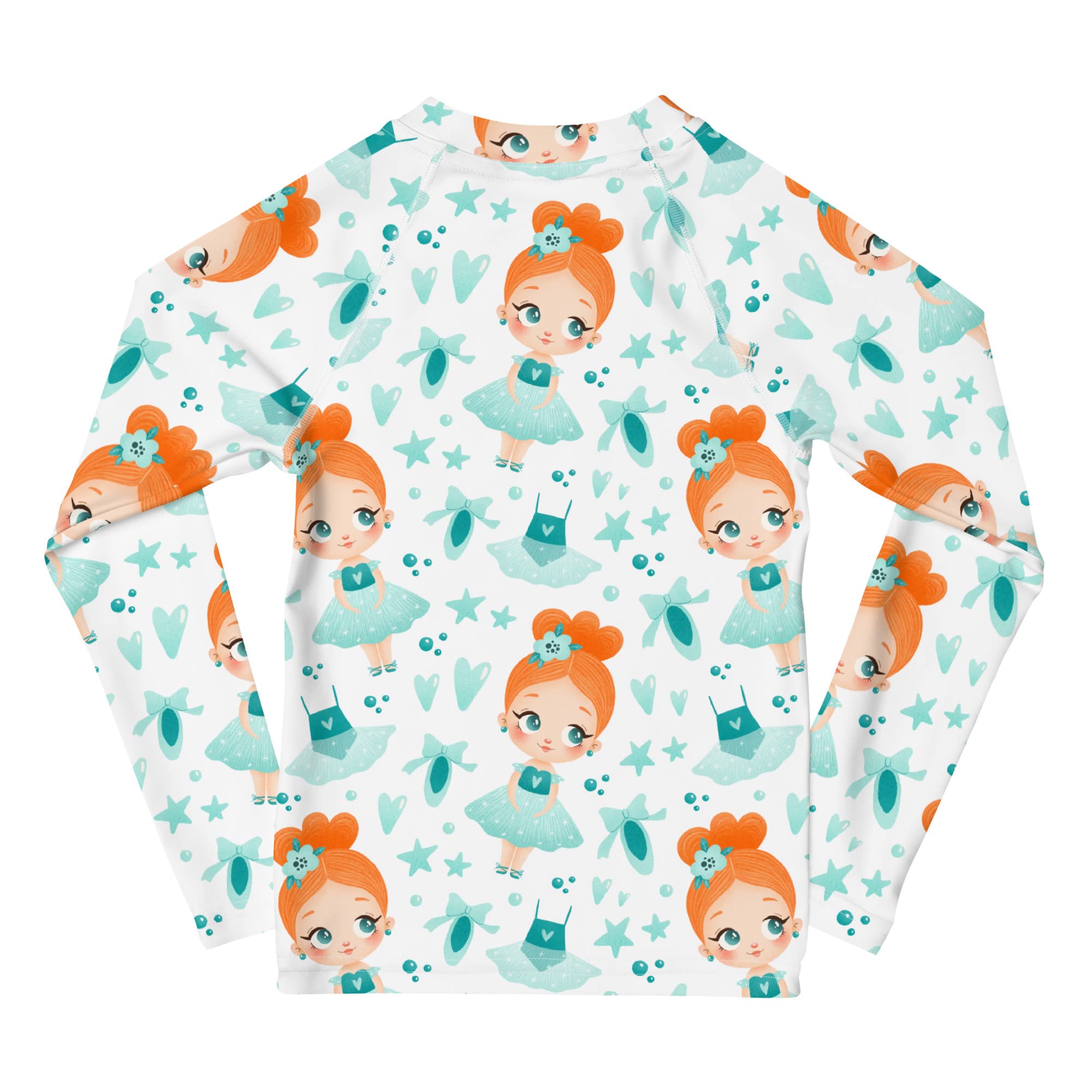 Rashguard Kinder Mädchen, Langarm, Badeshirt, Schwimmshirt, Sonnenschutz, Badebekleidung, Schnelltrocknend, UPF 50+, Rash Top mit Print, Rash Guard Shirt, UV Shutz, Balerina, 92-128 cm
