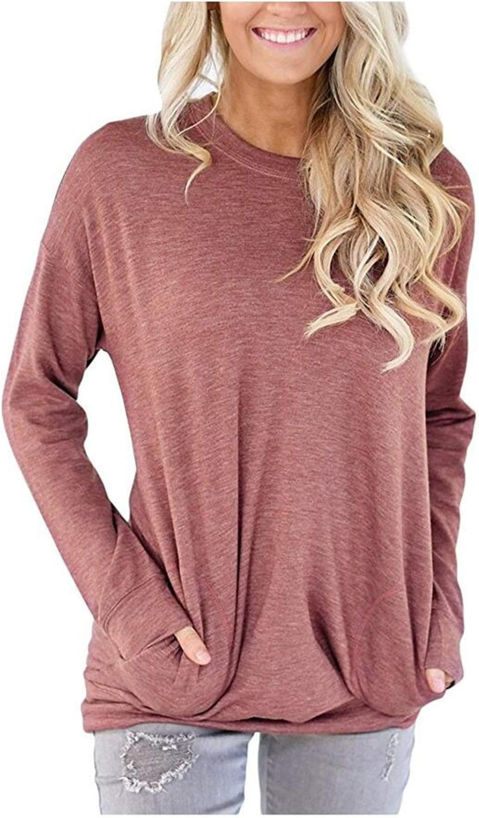 onlypuffWomens Pocket Shirts Pullover Sweatshirt Loose Fit