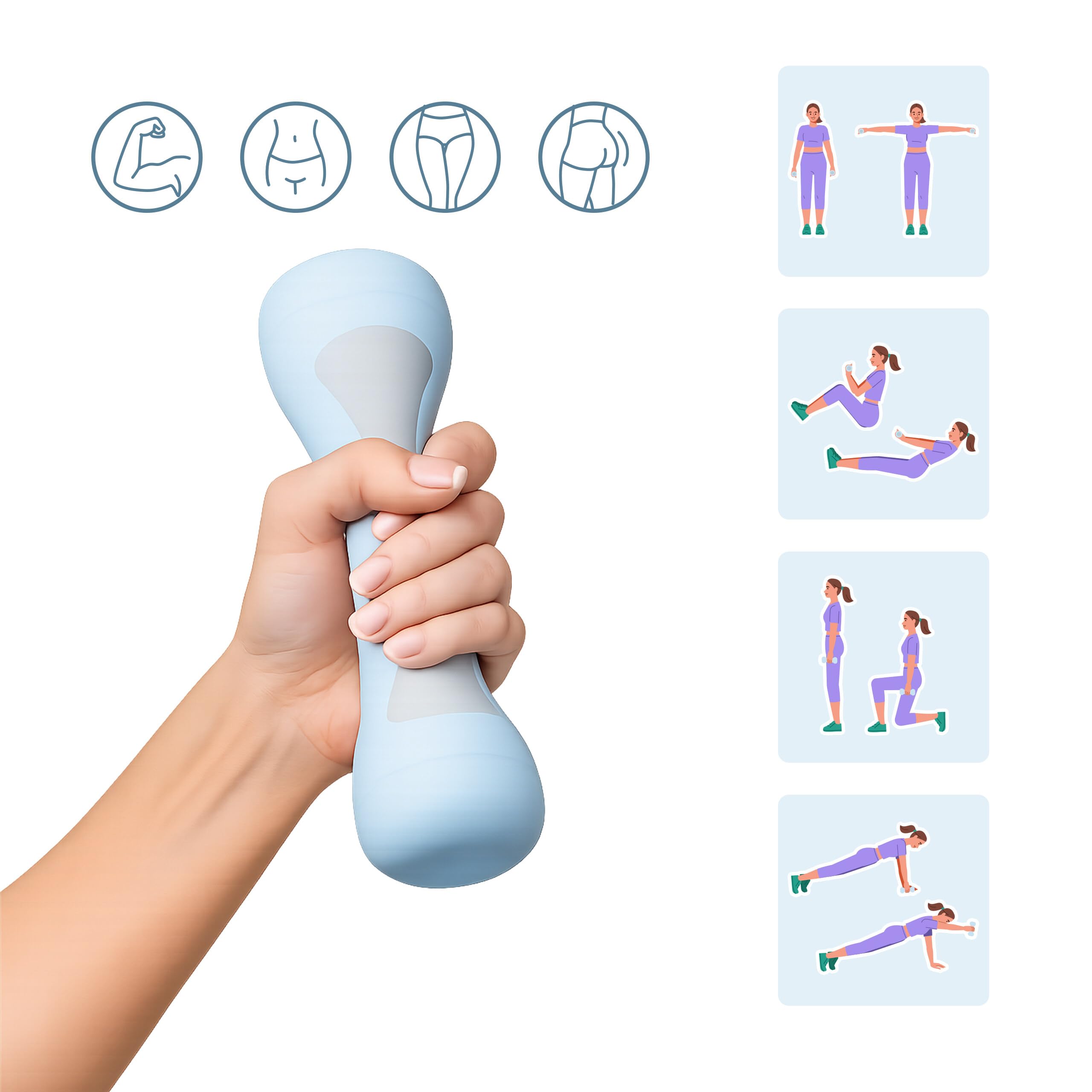 Relaxdays Manubri Regolabili, Set da 2, Pesi Personalizzabili 1 kg, 1,5 kg, 2 kg, gommati, manubri Fitness, Blu/Grigio