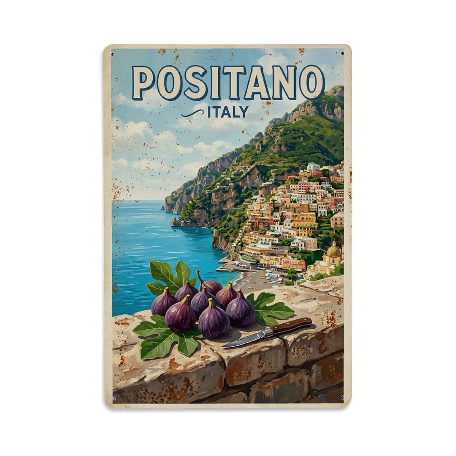 Huiyhb 8X12inch(20X30cm) Vintage Travel Positano Italy Fig Harvest Ledge Metal Tin Sign