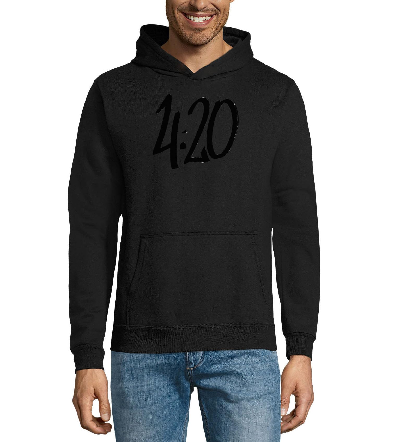 420 Art - Felpa con cappuccio unisex in misto cotone, colore: nero