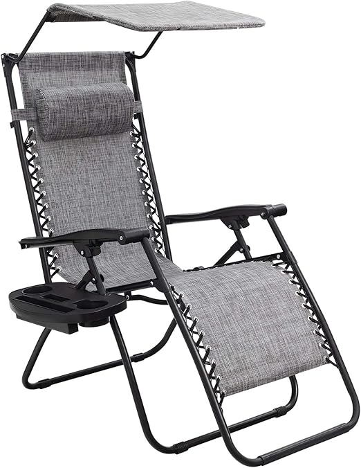 Homall Zero Gravity Chair Patio Lawn Chair Lounge Chair Folding Recliner Adjustable Outdoor with Canopy Shade,Cup Holder (Grey)