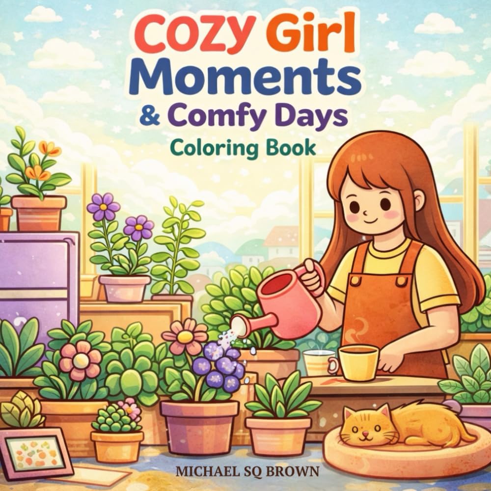 Cozy Girl Moments & Comfy Days Coloring Book: Bold Line Art, Cute Cozy Scenes and Instant Relaxation